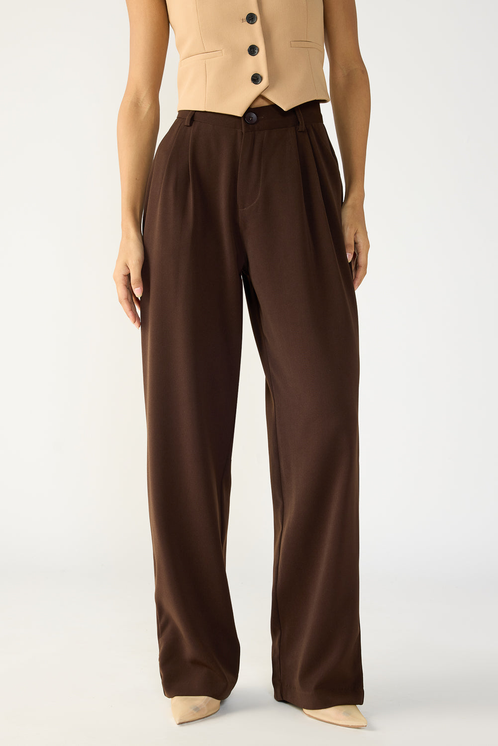 Dark Brown Double Pleated Korean Pants