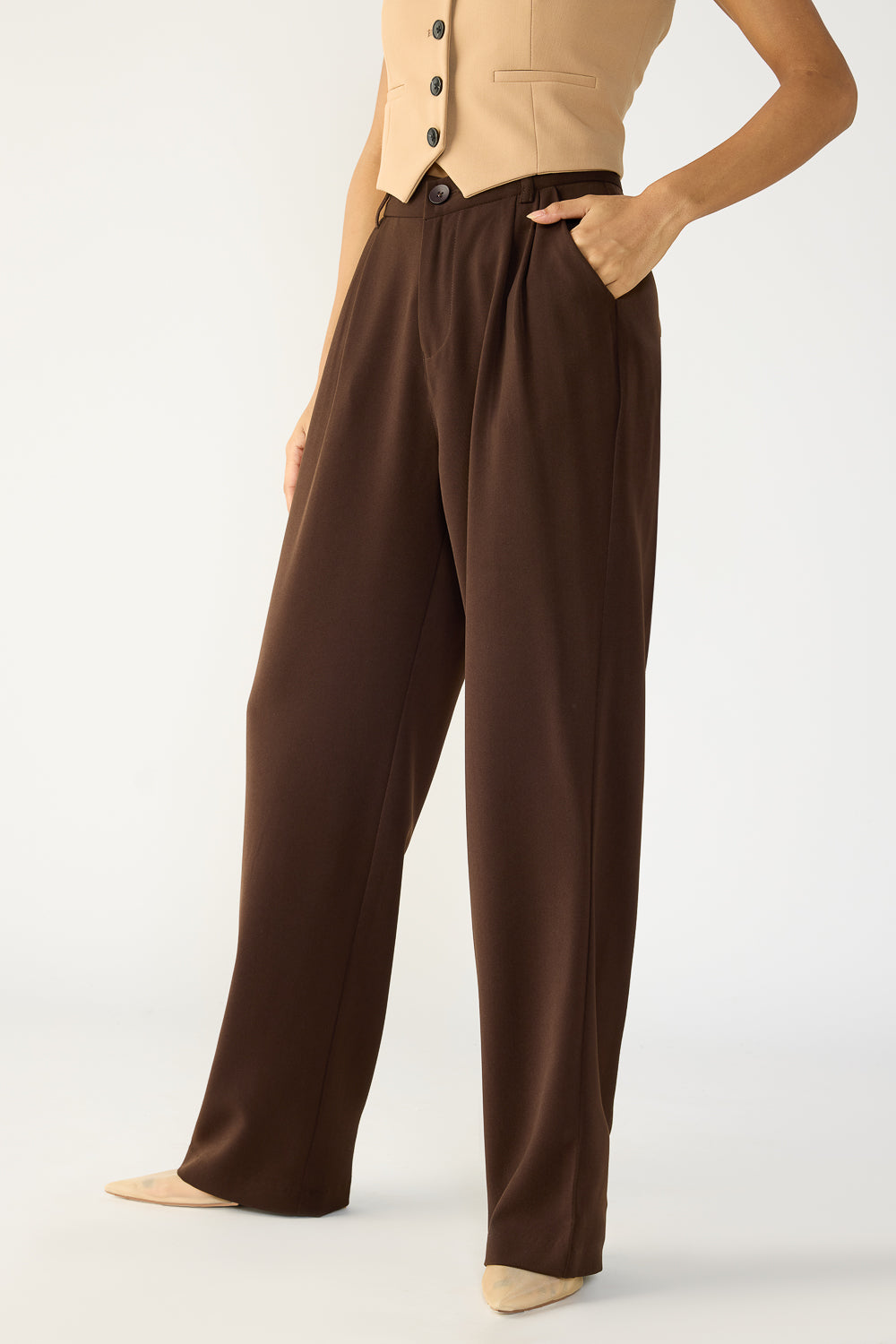 Dark Brown Double Pleated Korean Pants