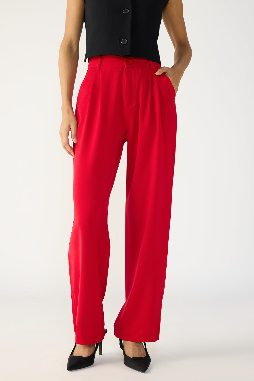 Scarlet Red Double Pleated Korean Pants