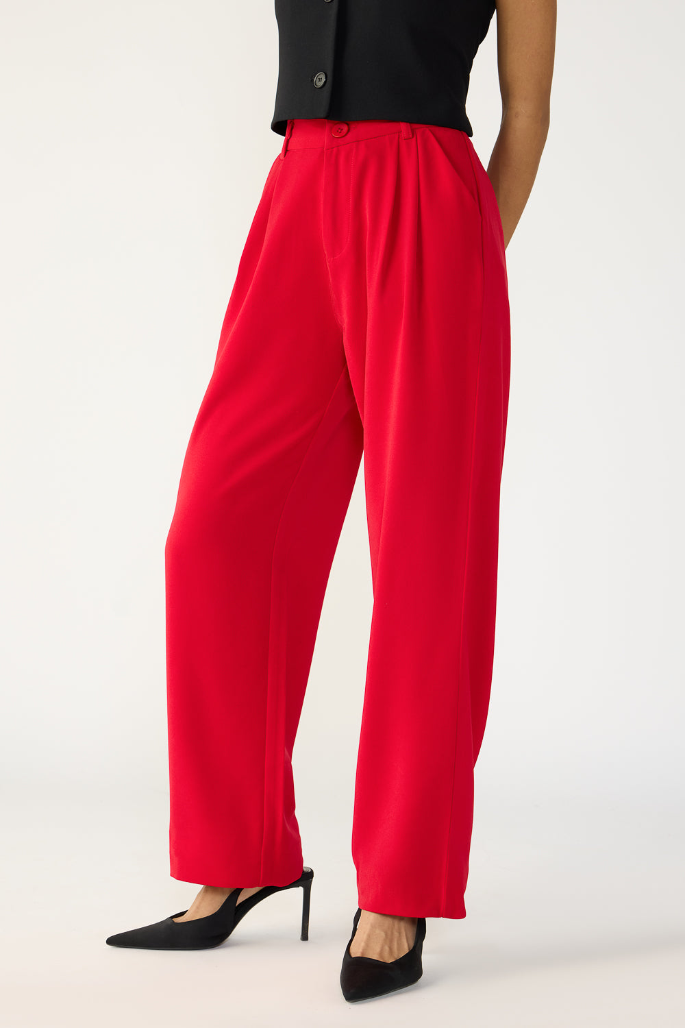 Scarlet Red Double Pleated Korean Pants