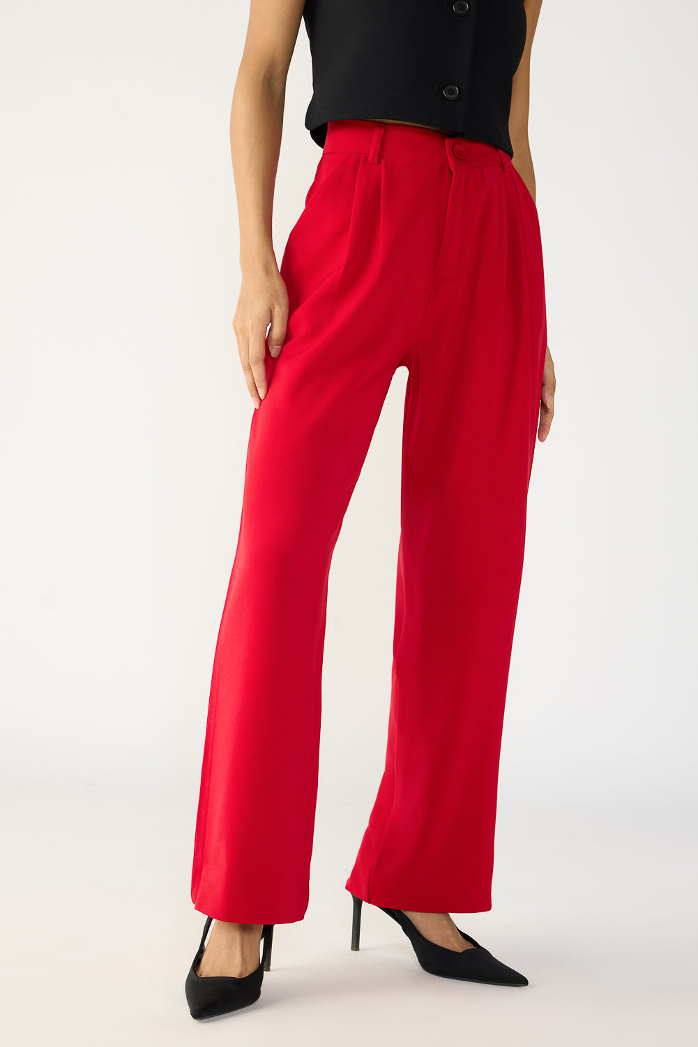 Scarlet Red Double Pleated Korean Pants