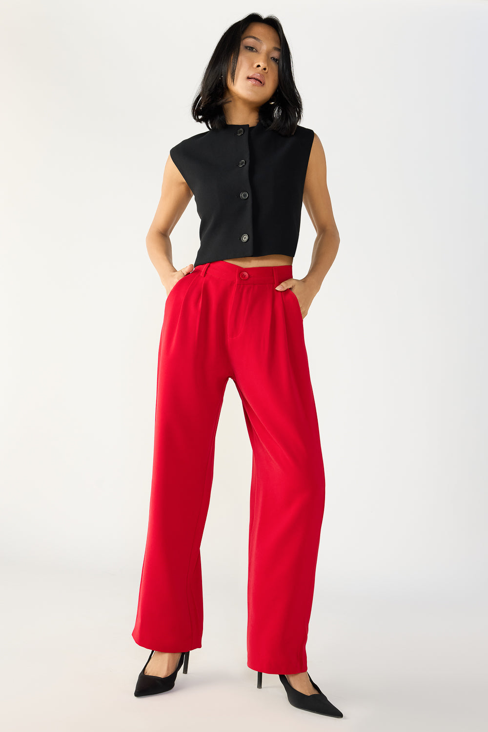 Scarlet Red Double Pleated Korean Pants