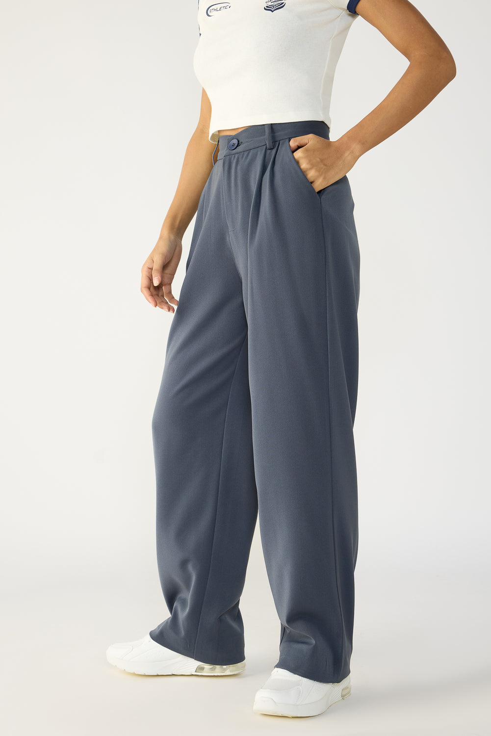 Smoky Grey Pleated Korean Pants