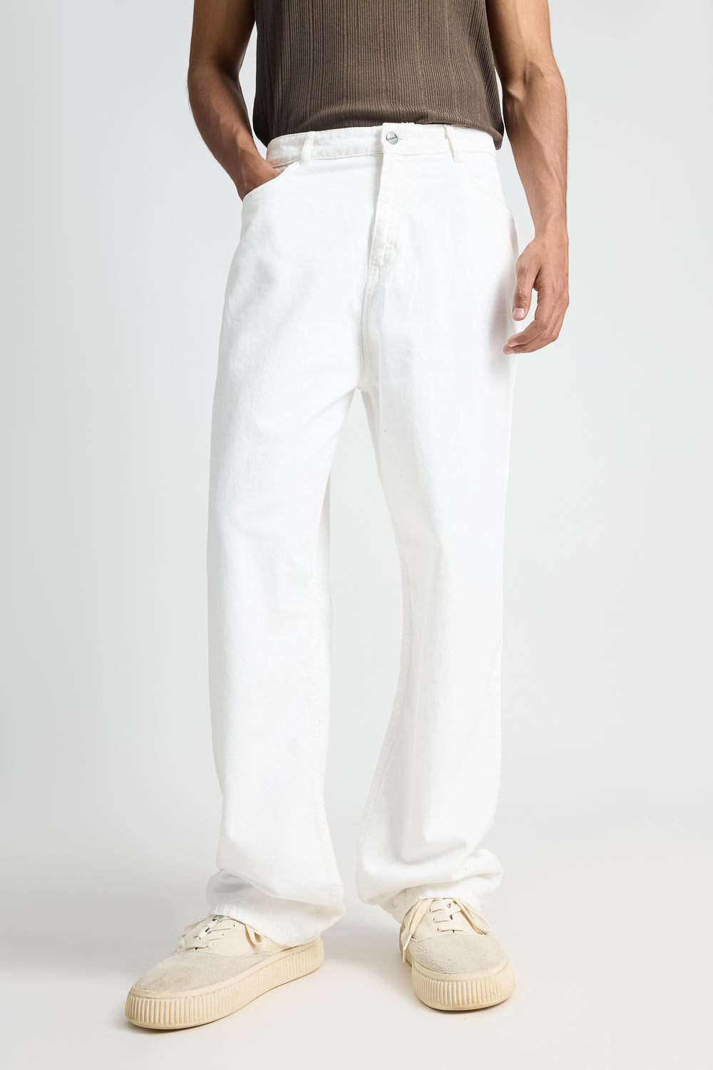 Timeless White Men's Straight Jeans