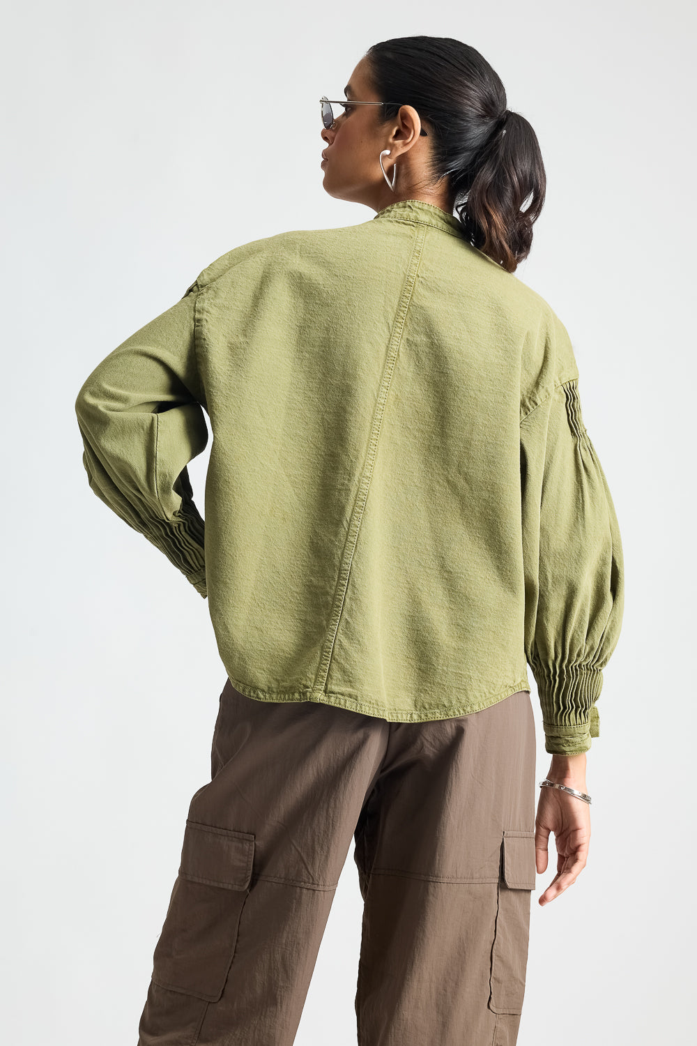 Olive Green Shacket With Pleats