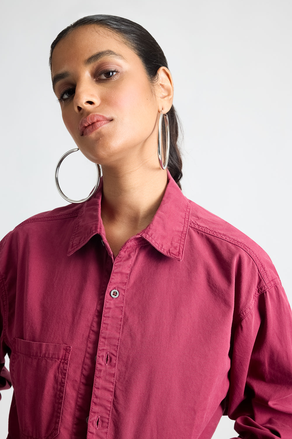 Ruby Wine Long Sleeve Cropped Shirt