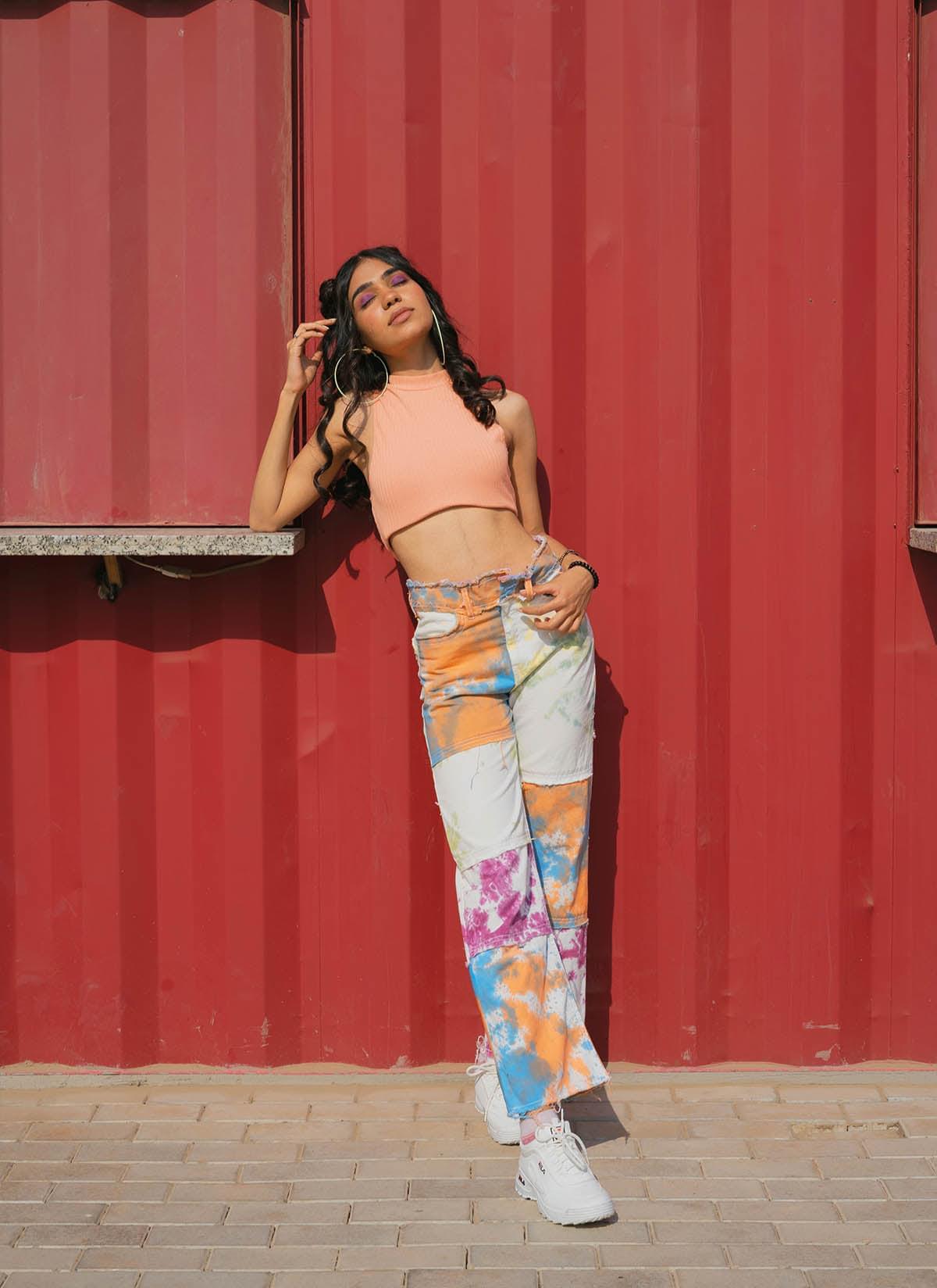 90's panelled tie dye jeans