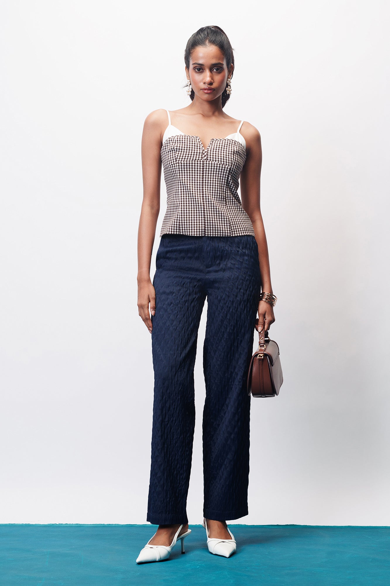 Navy Night Textured Korean Pants