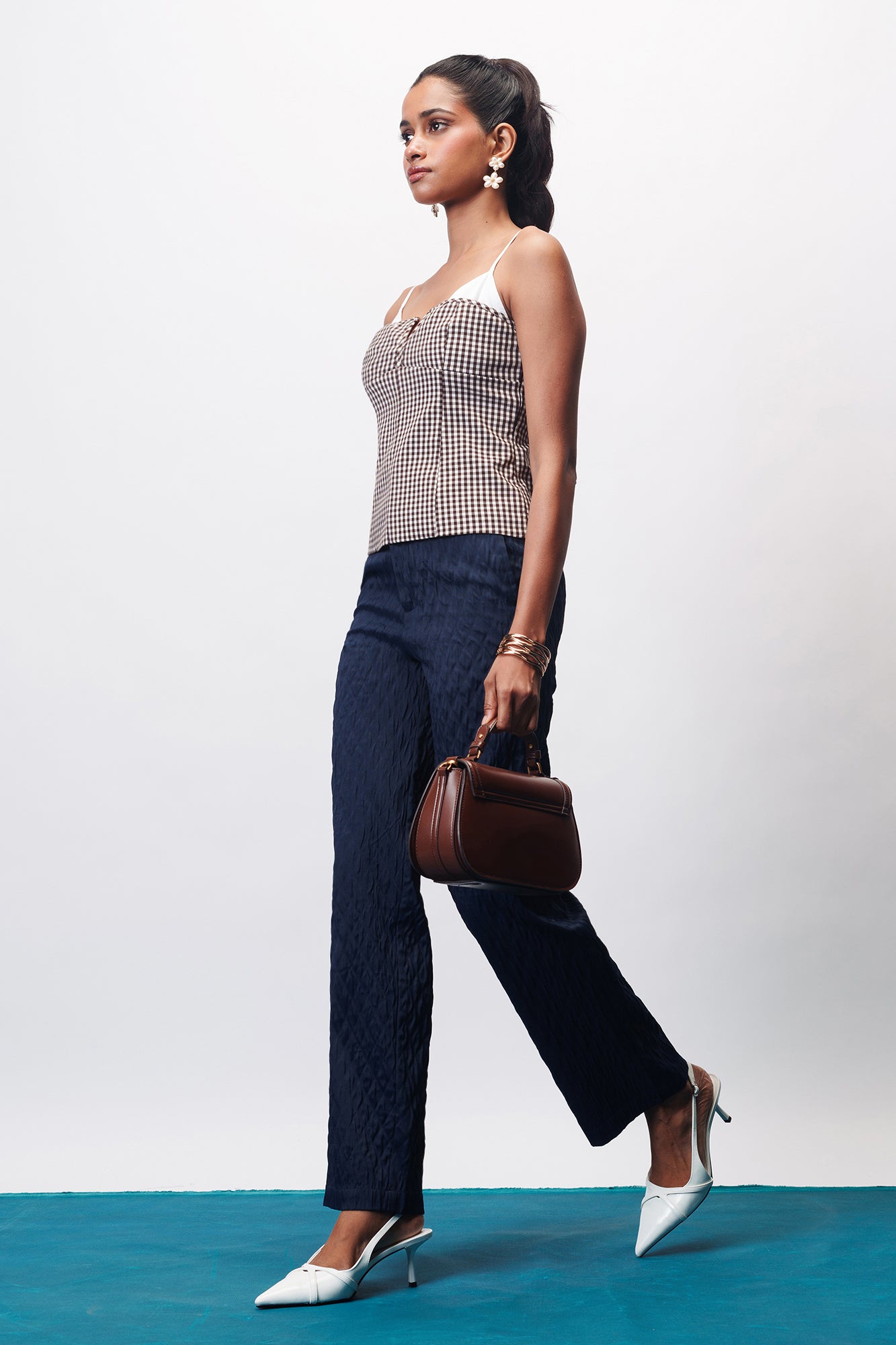 Navy Night Textured Korean Pants