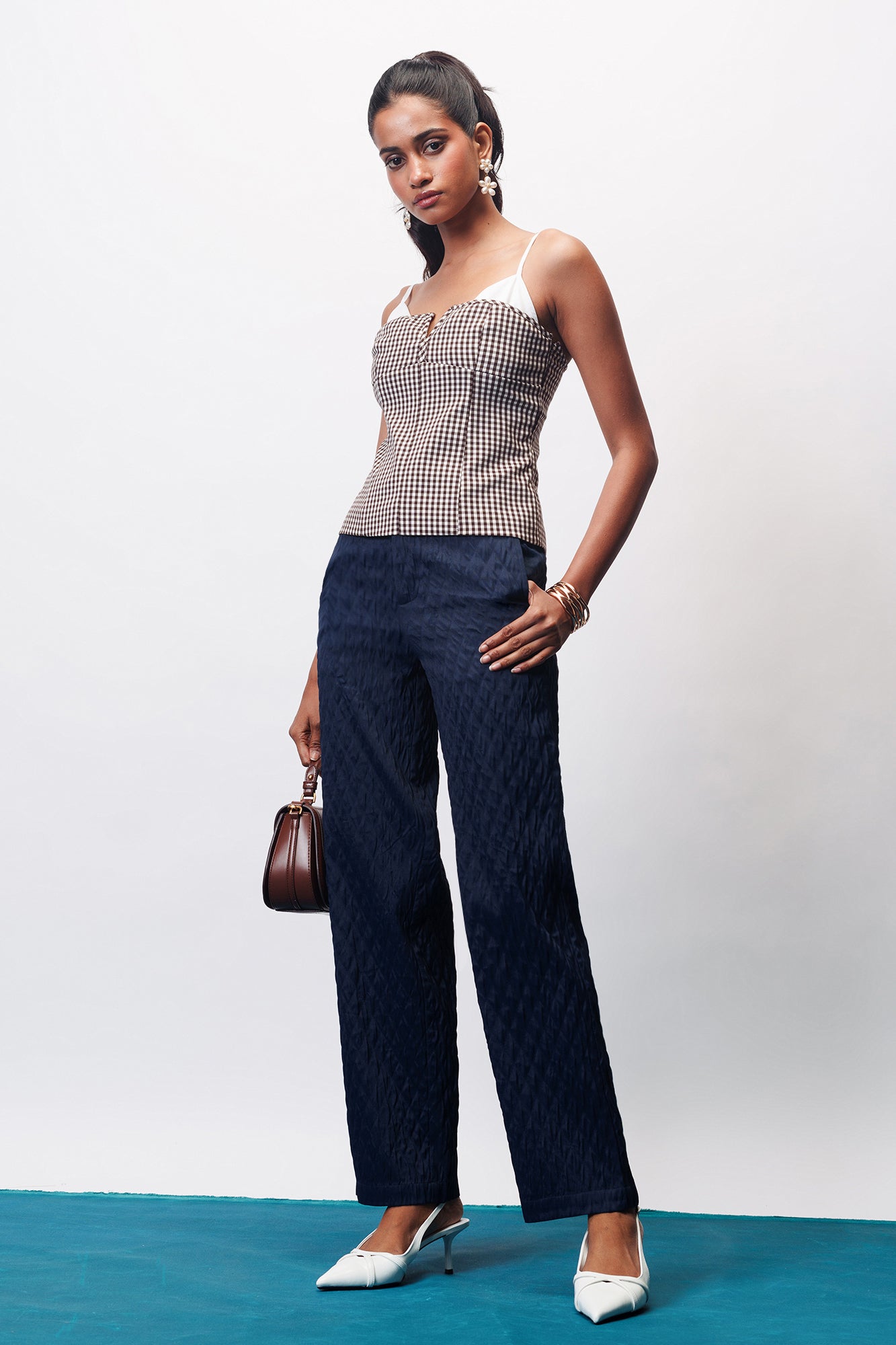 Navy Night Textured Korean Pants