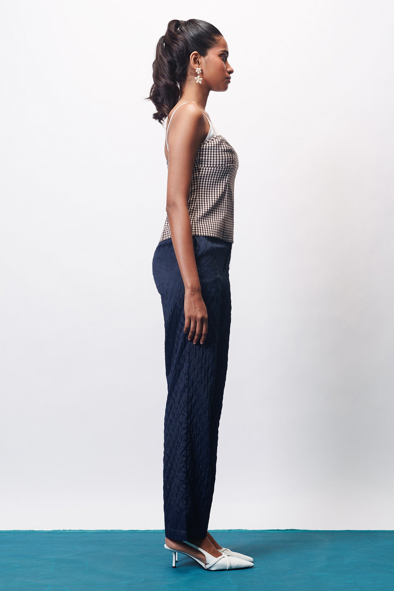 Navy Night Textured Korean Pants