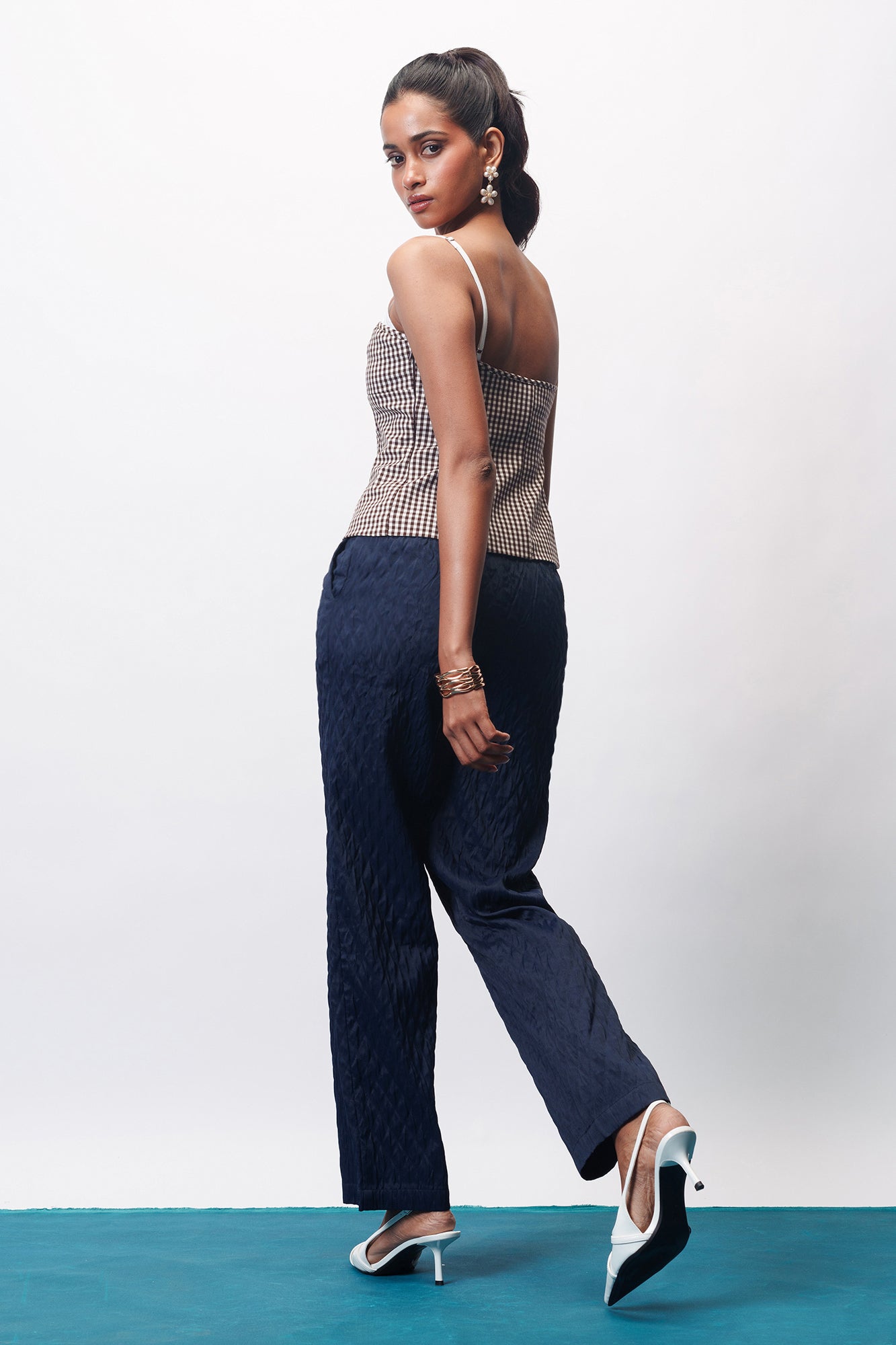 Navy Night Textured Korean Pants