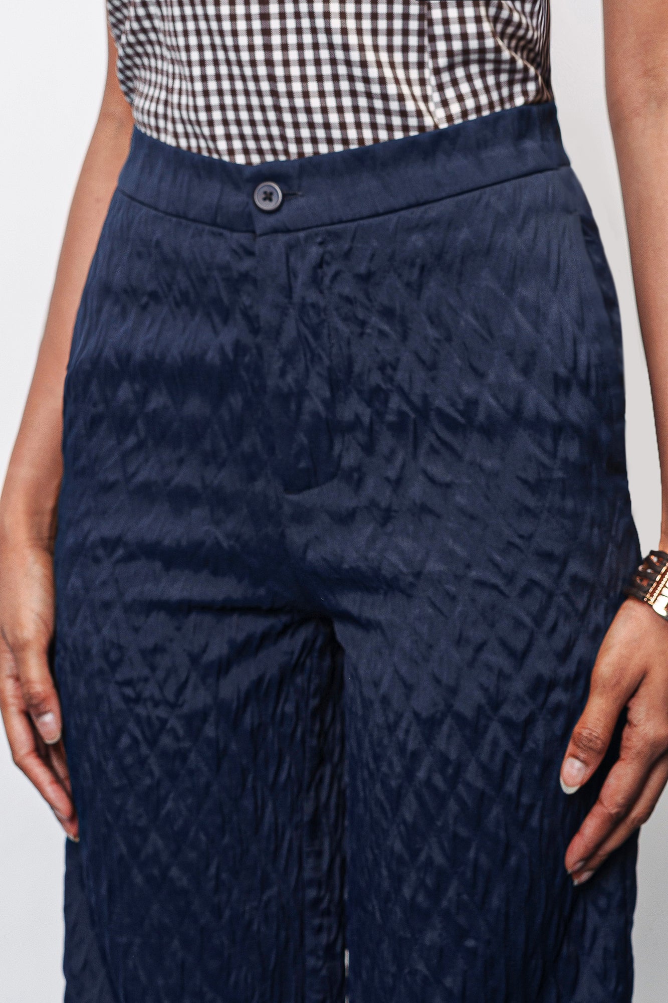 Navy Night Textured Korean Pants