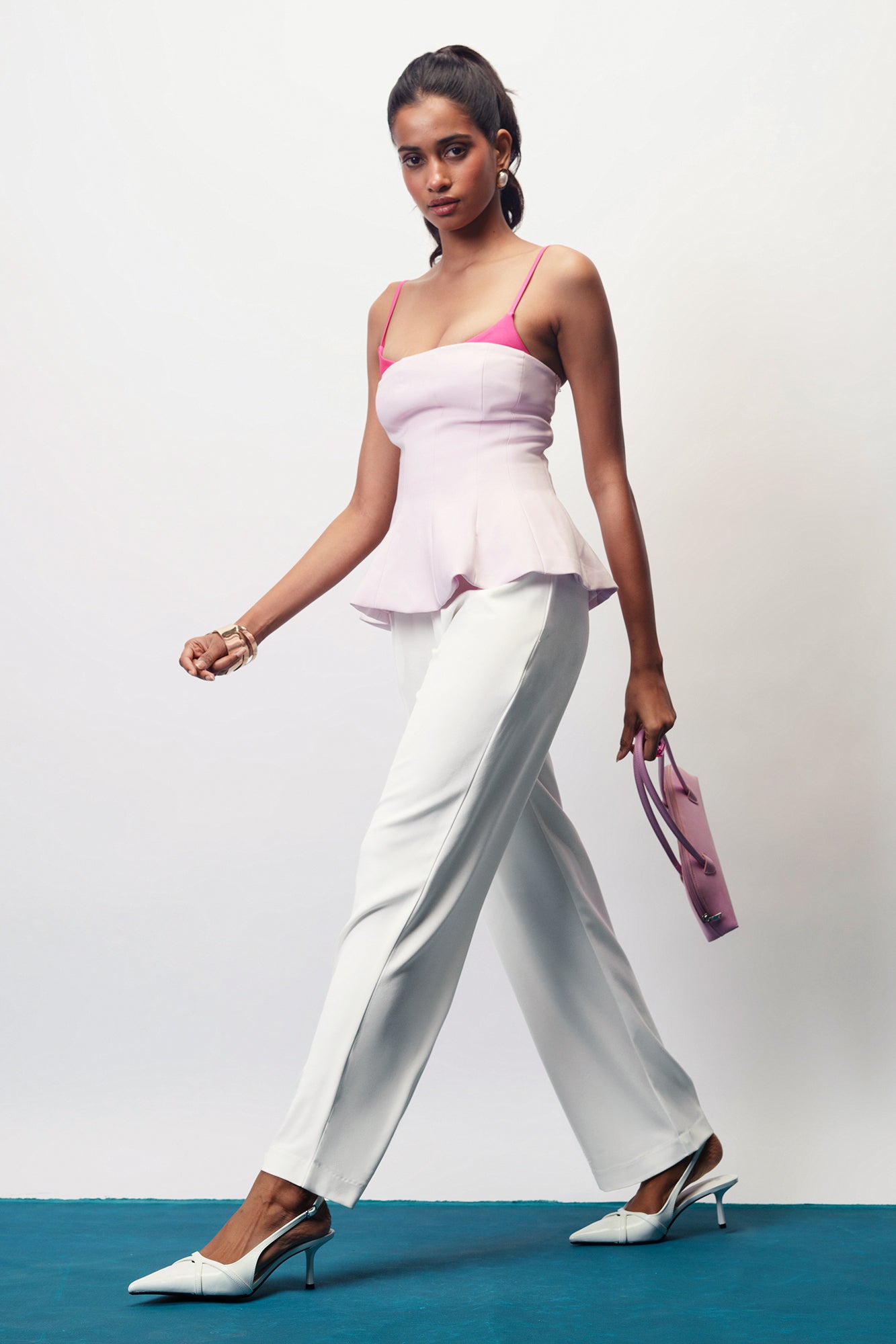 Vanilla White Double Pleated Women's Straight Korean Pants