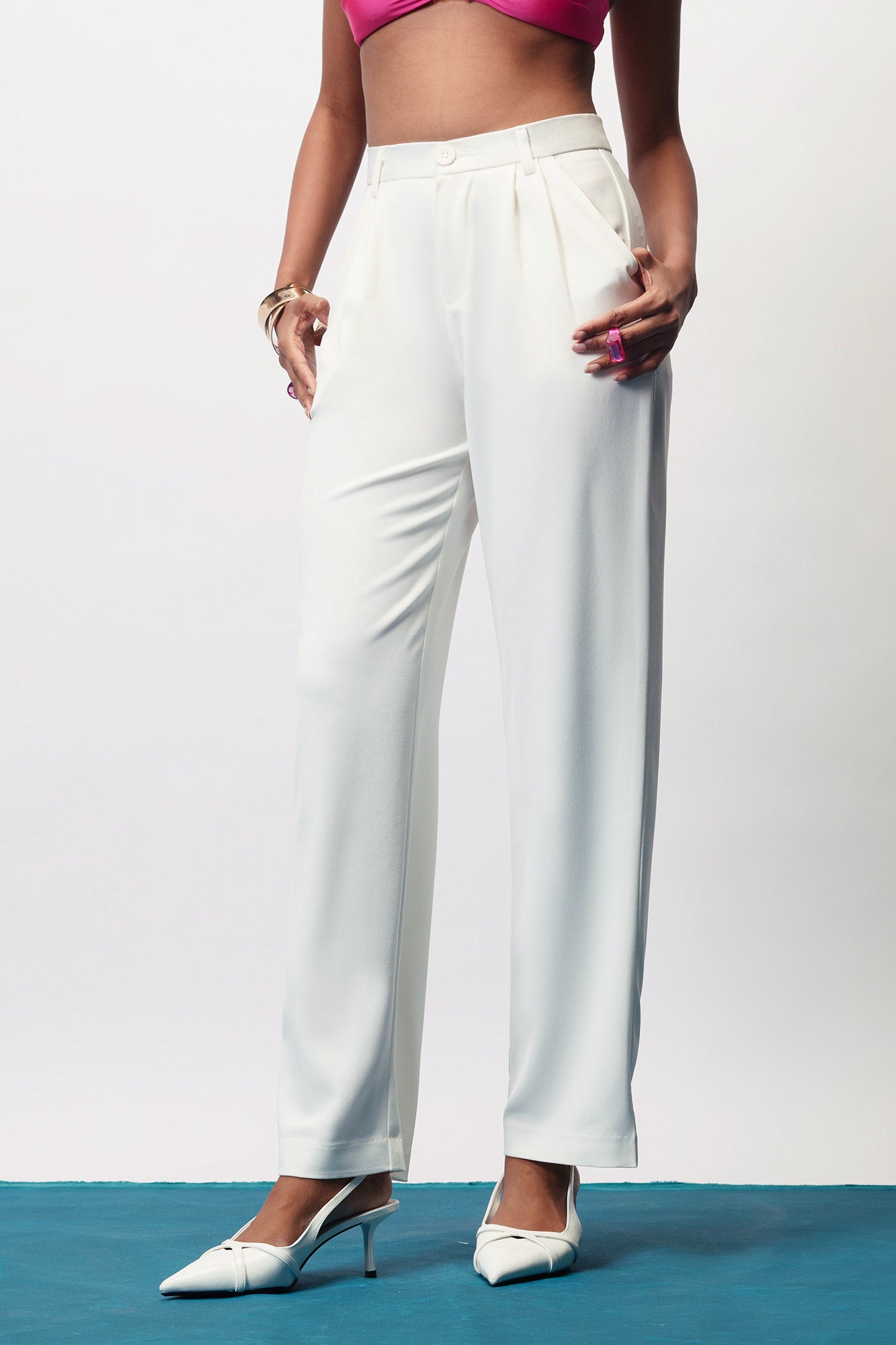 Vanilla White Double Pleated Korean Pants