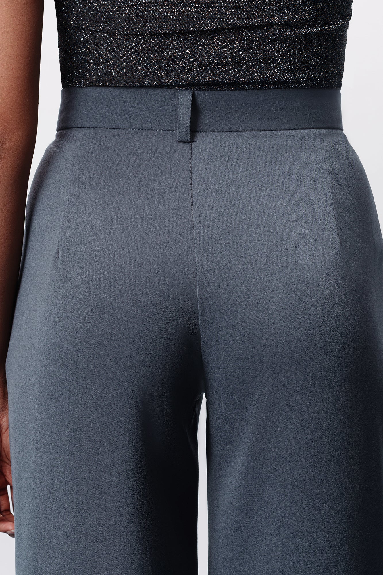 Star Grey Double Pleated Women's Wide Korean Pants