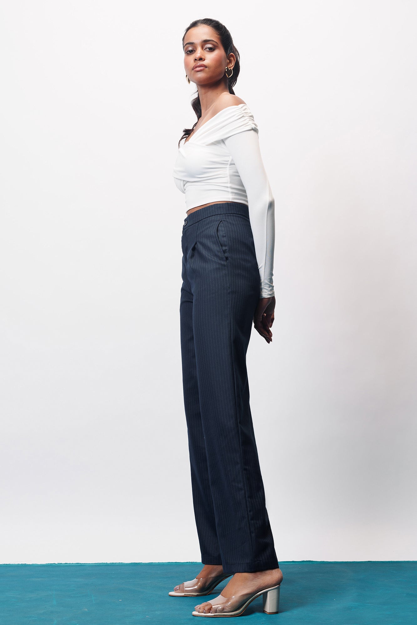 Dark Navy Straight Pinstripe Pants