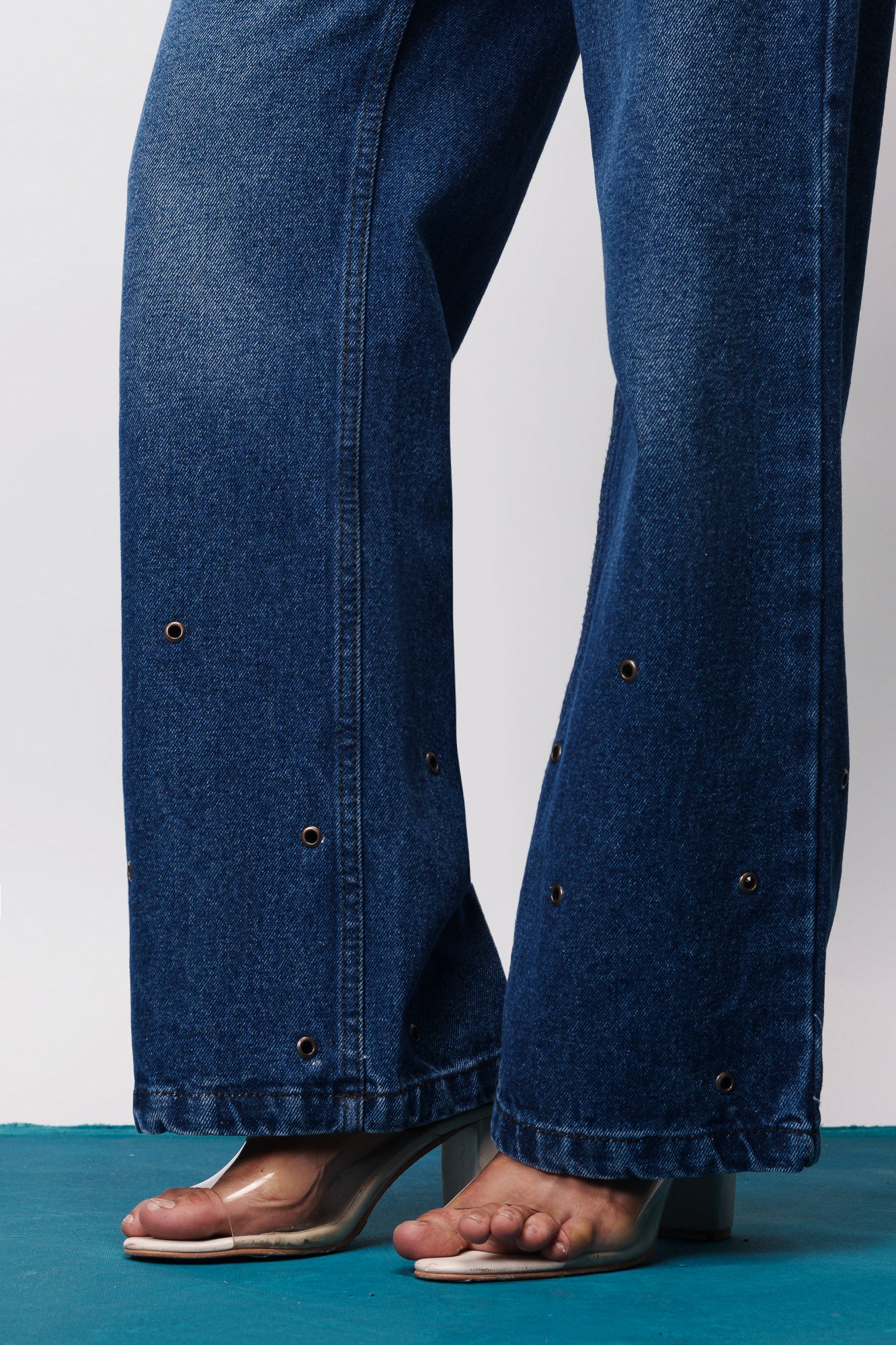 Eyelet Embellished Wide Jeans