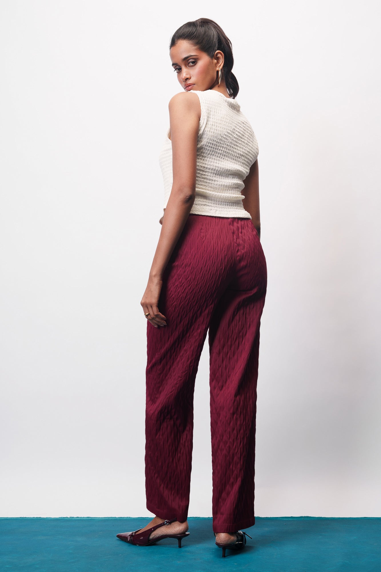 Dark Scarlet Textured Korean Pants