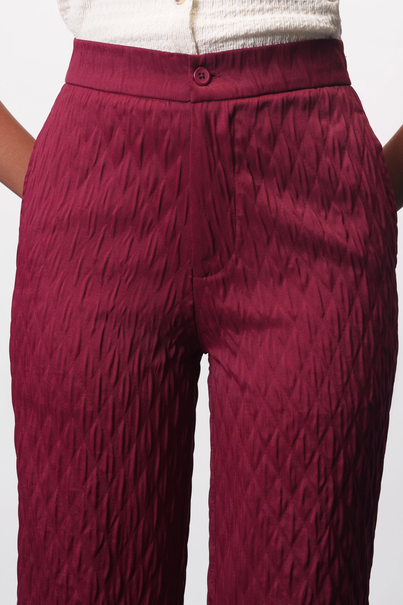 Dark Scarlet Textured Korean Pants