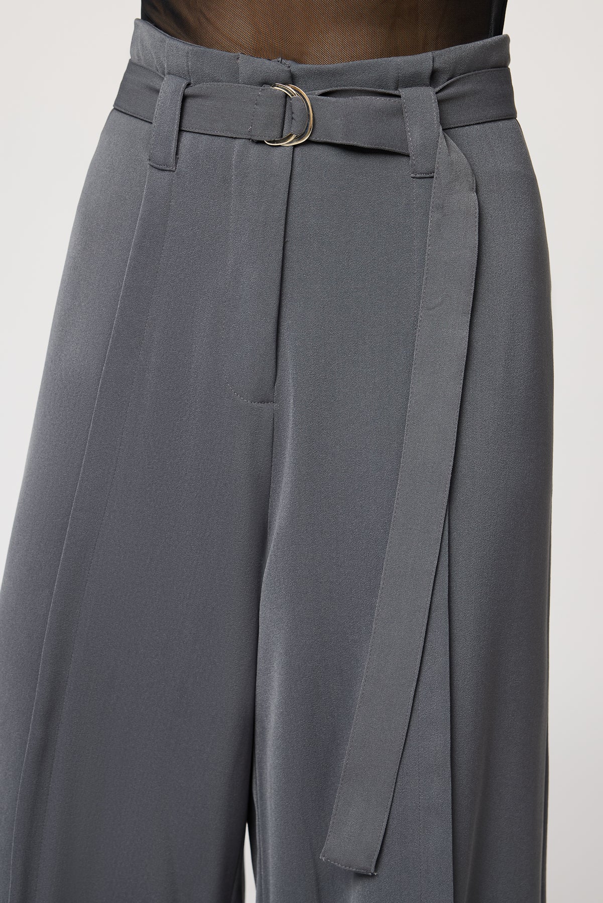 Silken Grey Belted Flared Korean Pants