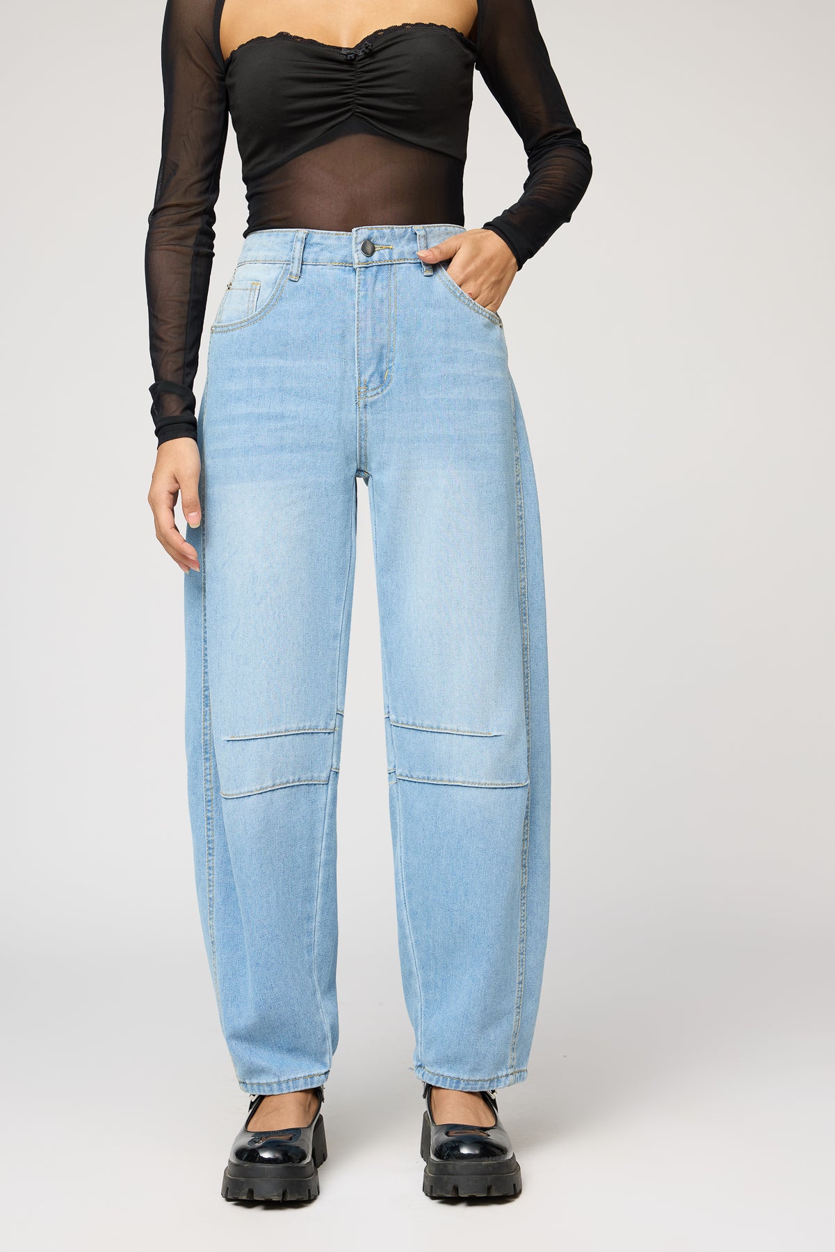 Aqua Blue Barrel Leg Jeans