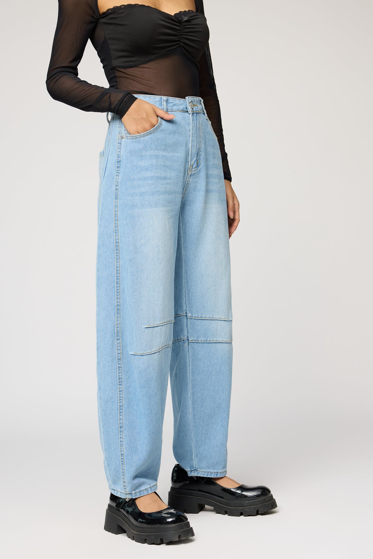 Aqua Blue Barrel Leg Jeans