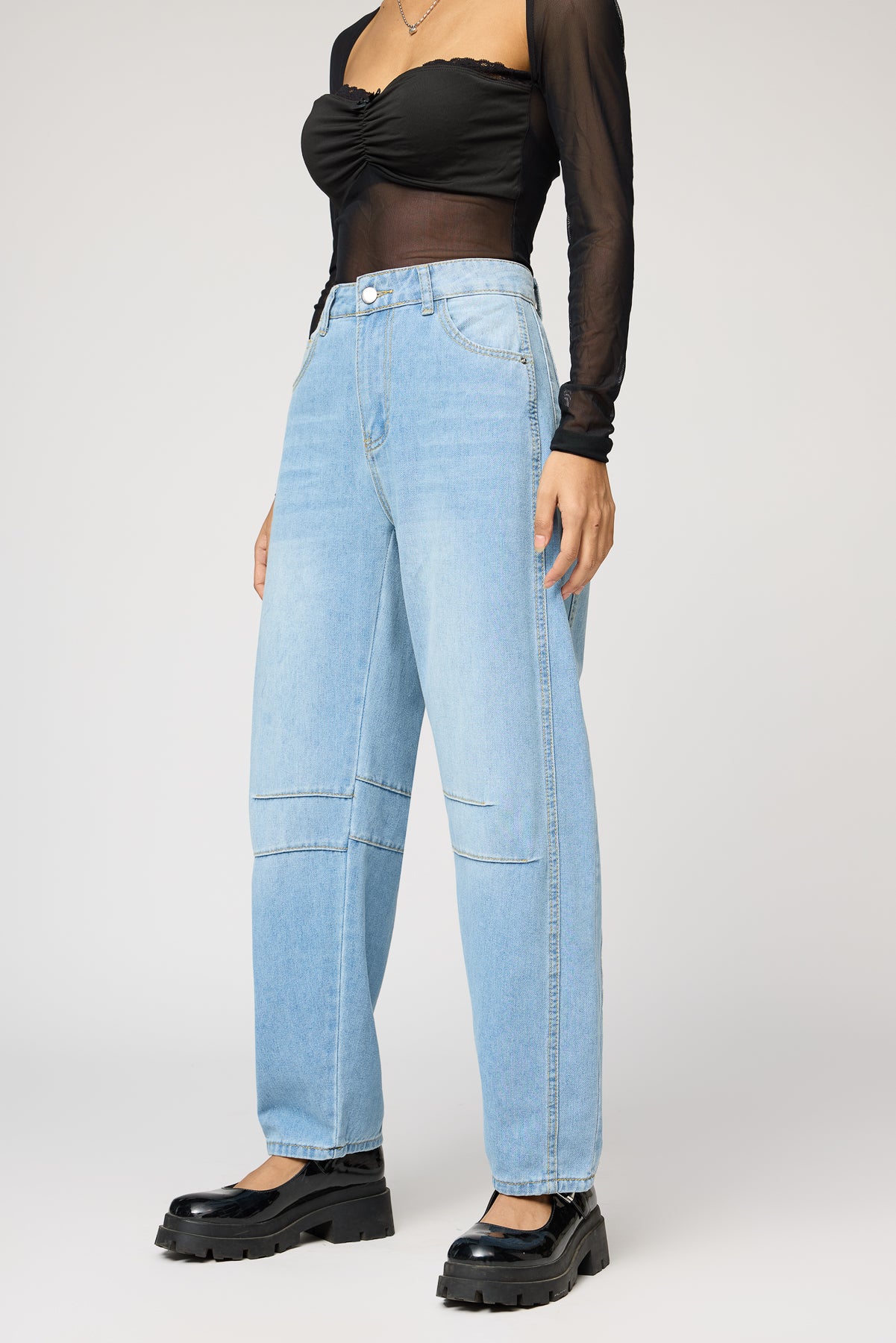 Aqua Blue Barrel Leg Jeans