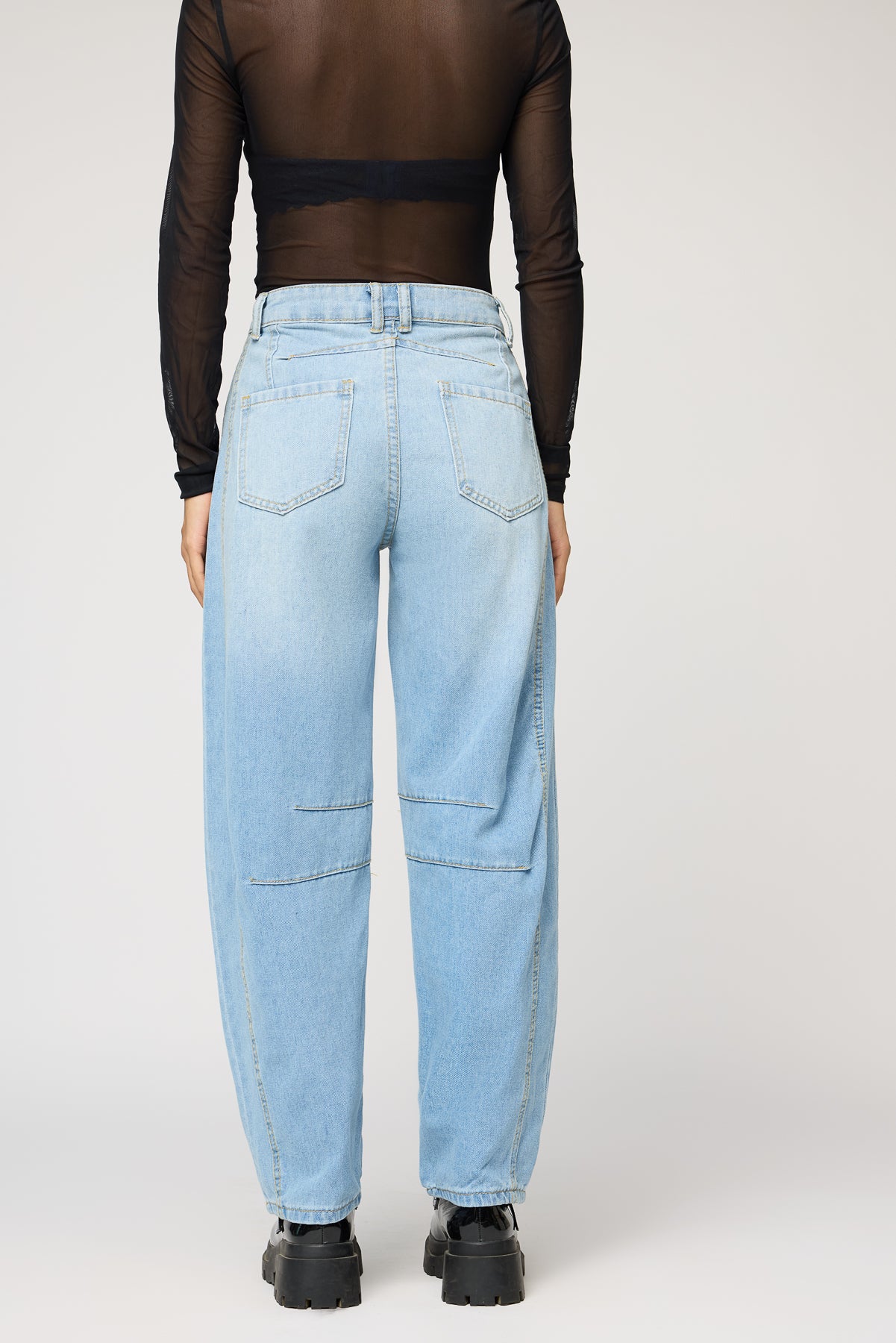 Aqua Blue Barrel Leg Jeans