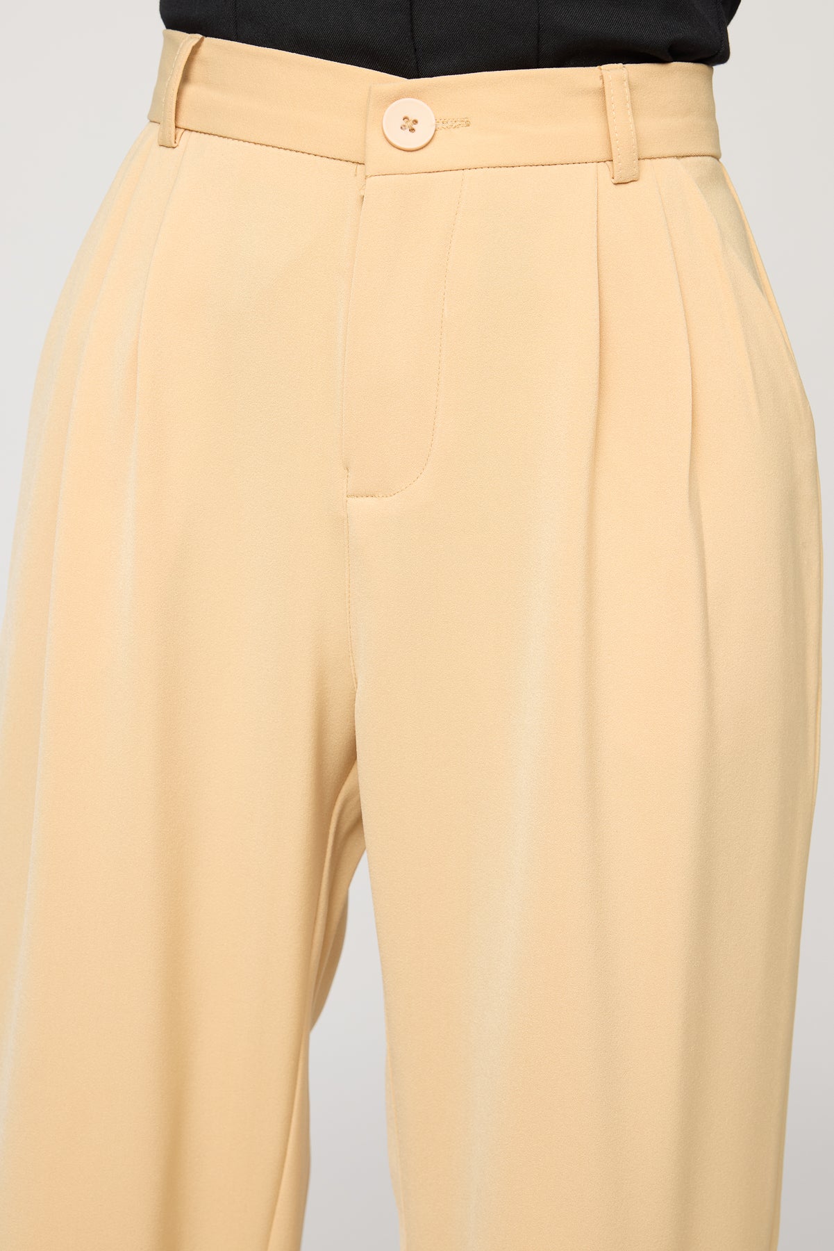 Warm Beige Pleated Straight Korean Pants