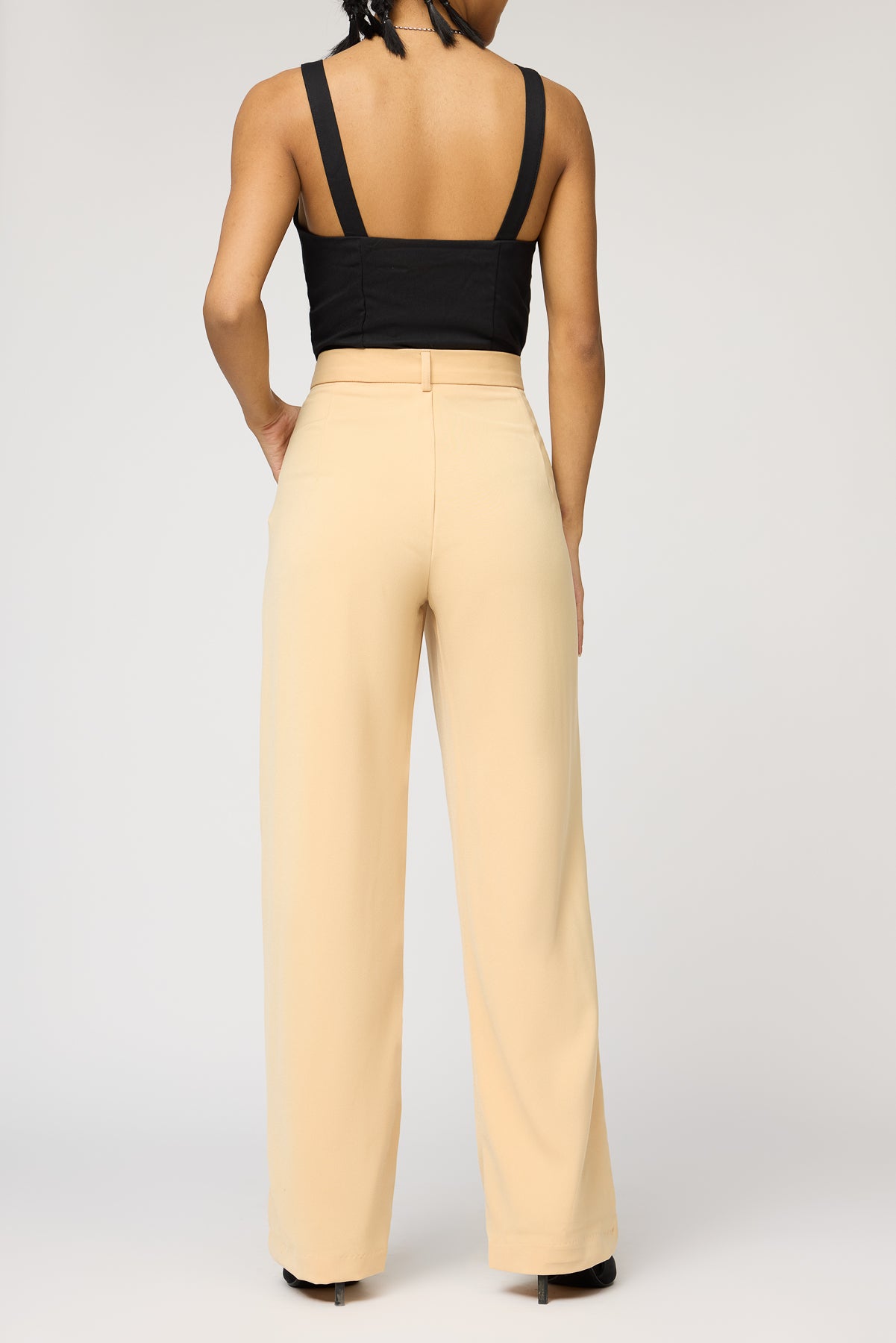 Warm Beige Pleated Straight Korean Pants