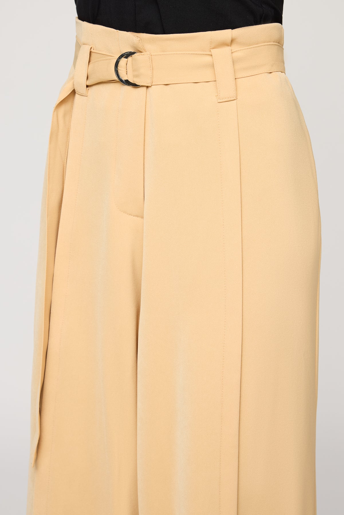 Soft Sand Belted Flared Korean Pants