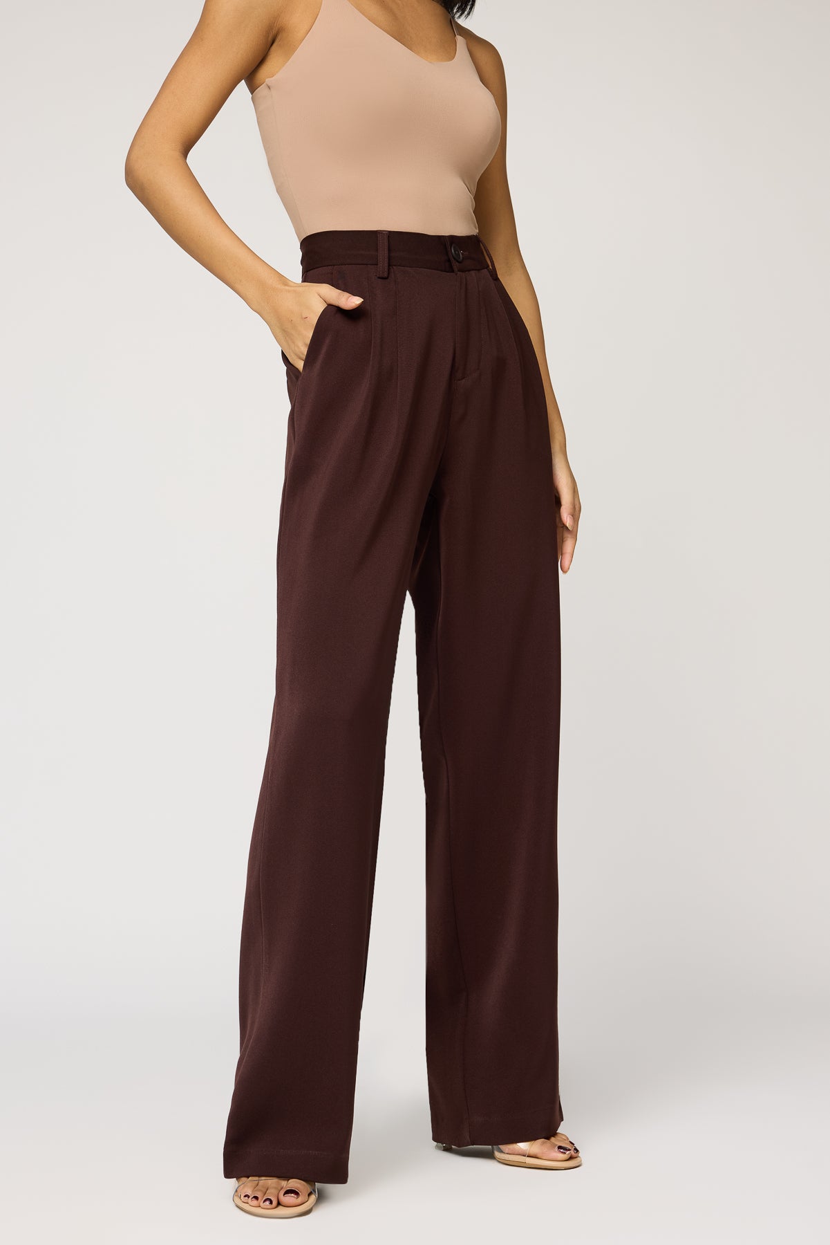 Deep Chestnut Double Pleated Korean Pants