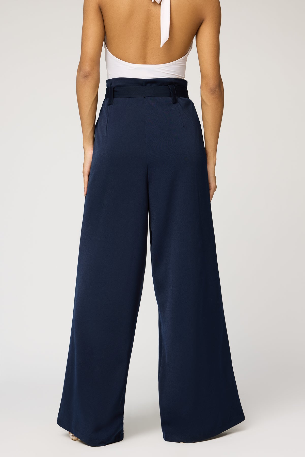 Celestial Navy Belted Flared Korean Pants