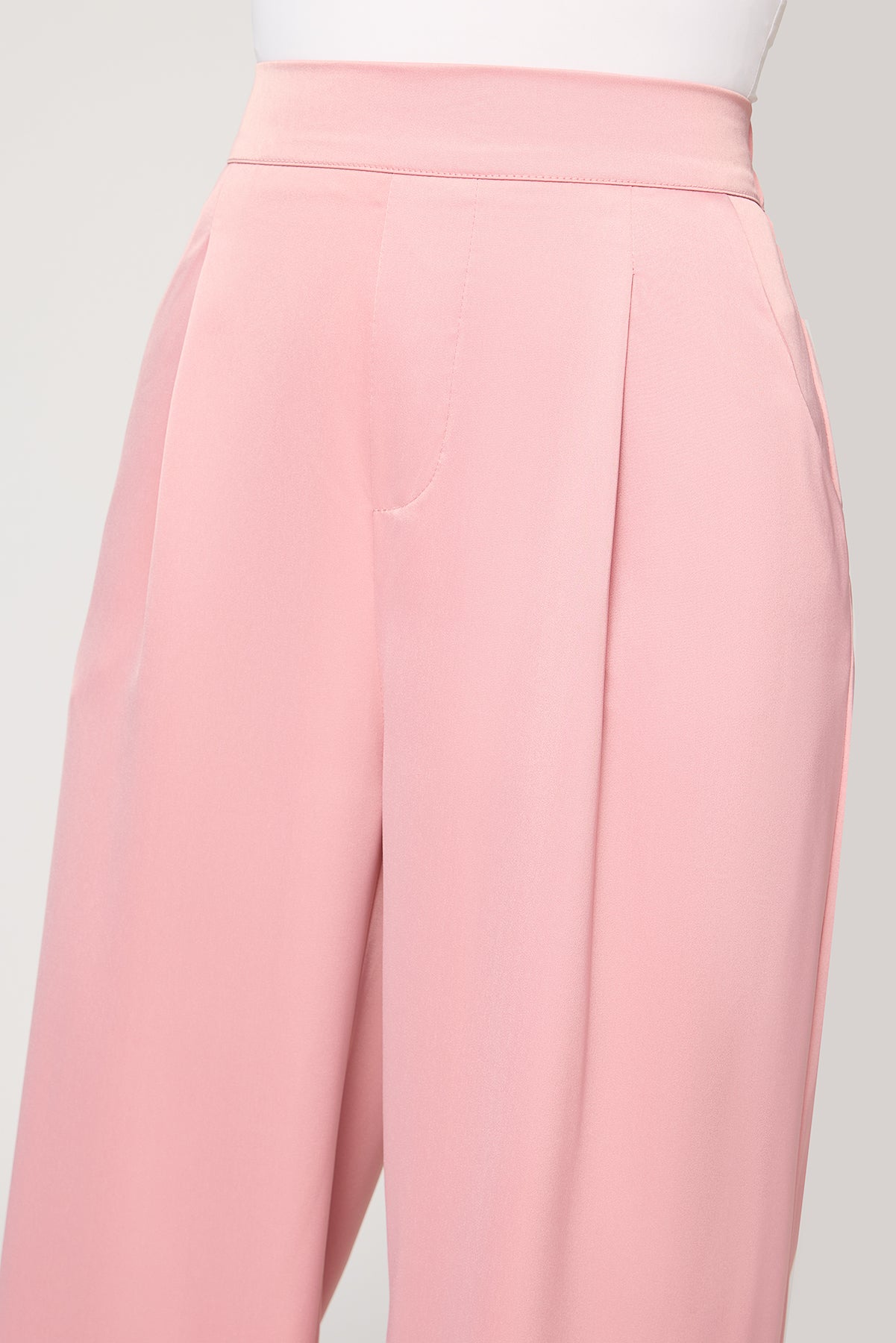 Pale Pink Satin Straight Korean Pants