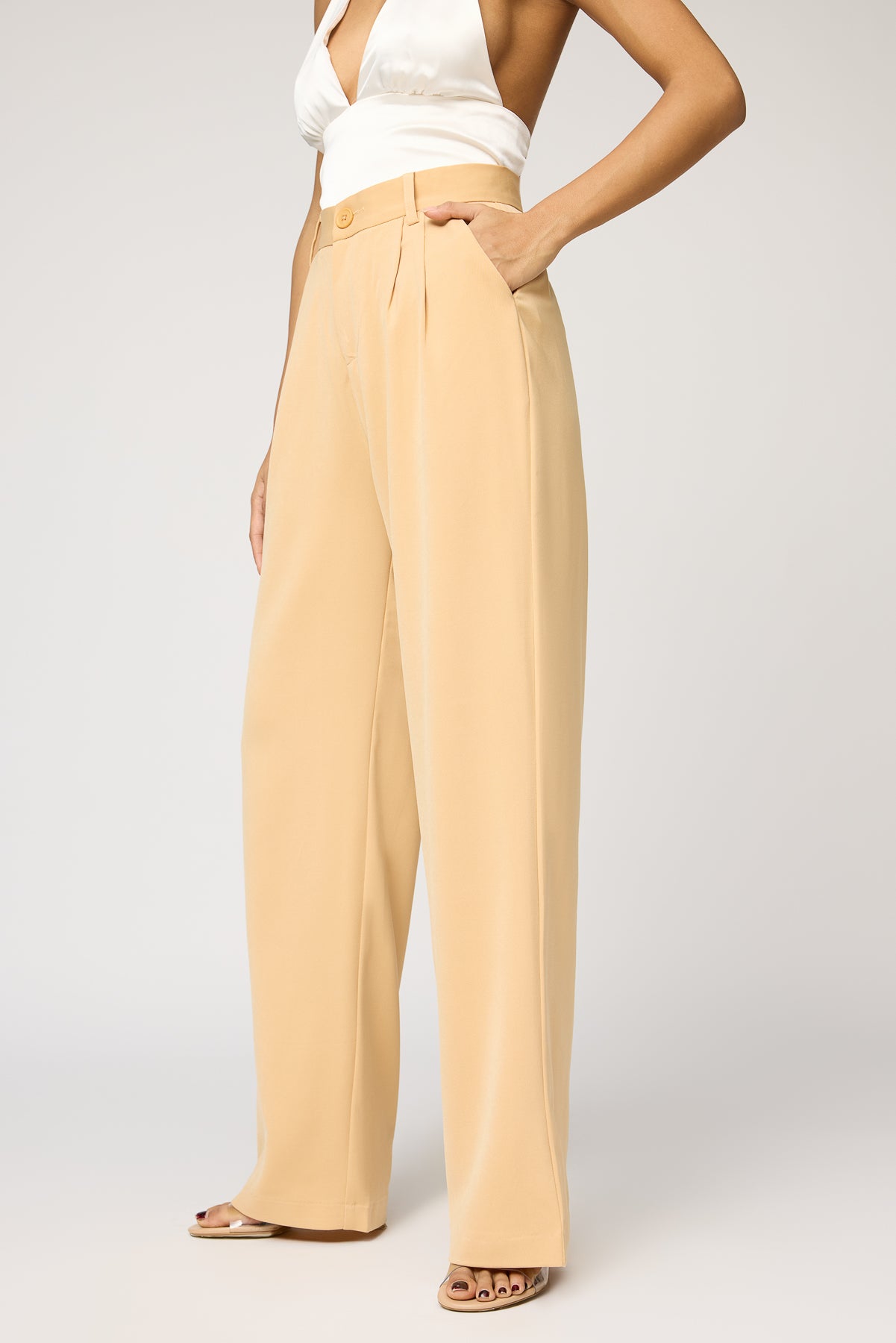 Golden Glow Pleated Straight Korean Pants