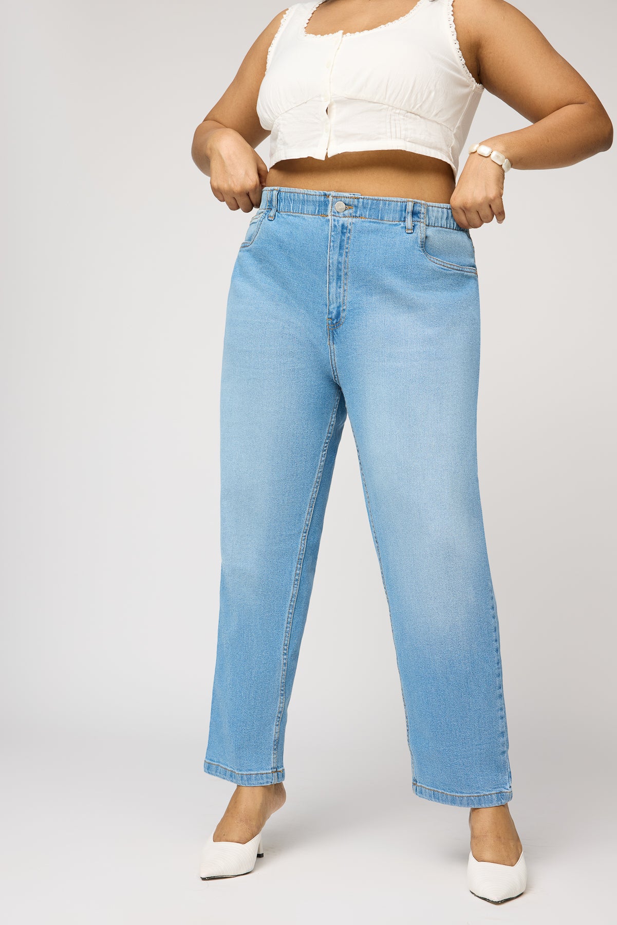 Dynamic Blue Elasticated Curve Mom Jeans