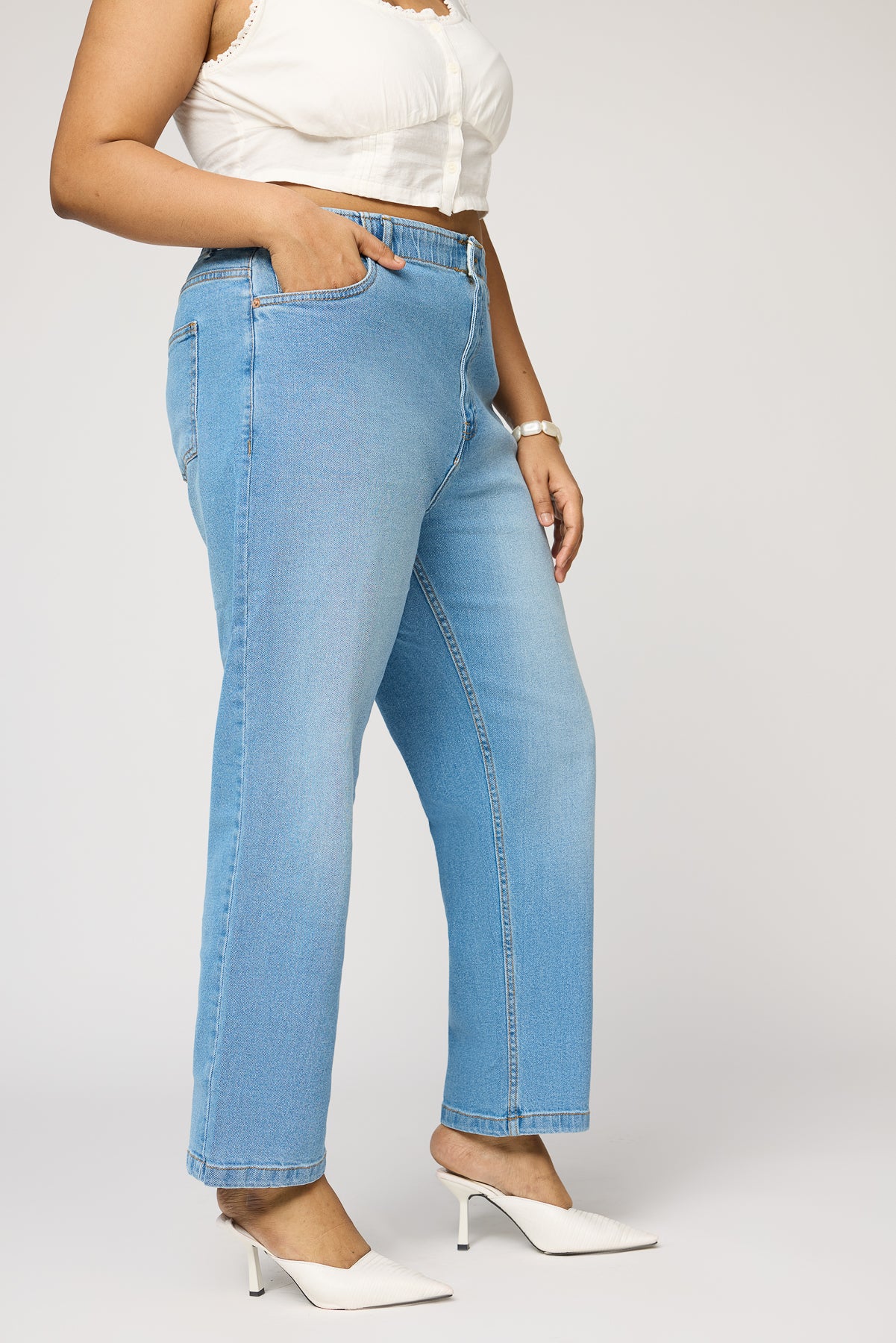 Dynamic Blue Elasticated Curve Mom Jeans