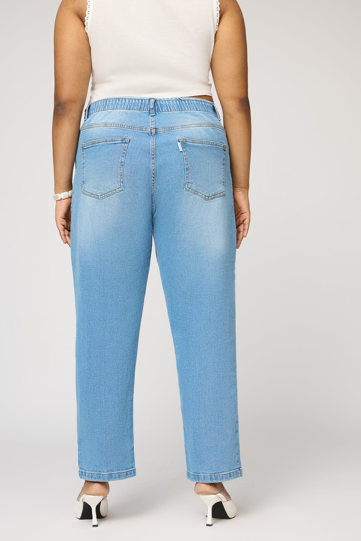 Dynamic Blue Elasticated Curve Mom Jeans