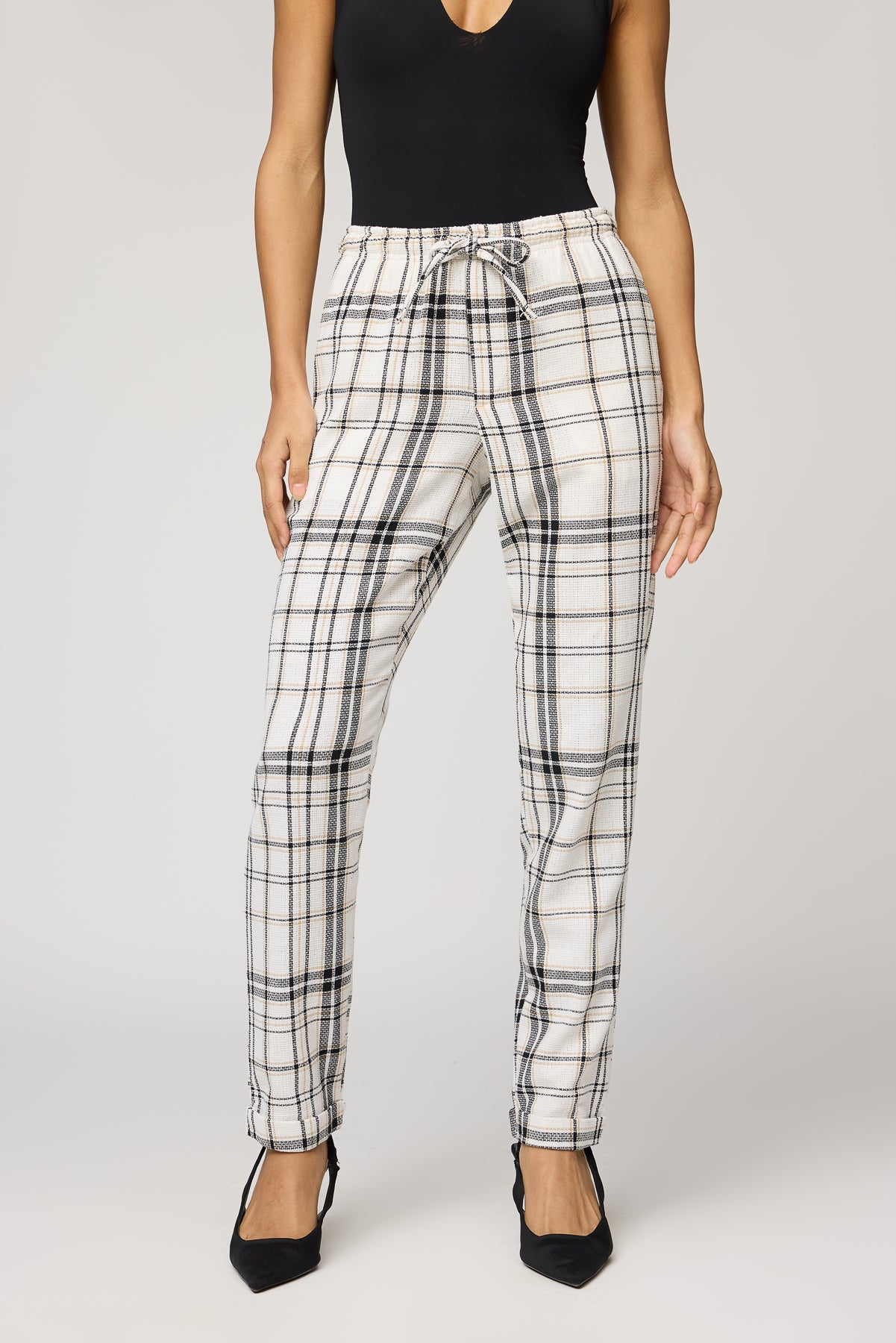 Grid Glam White and Black Checkered Pants