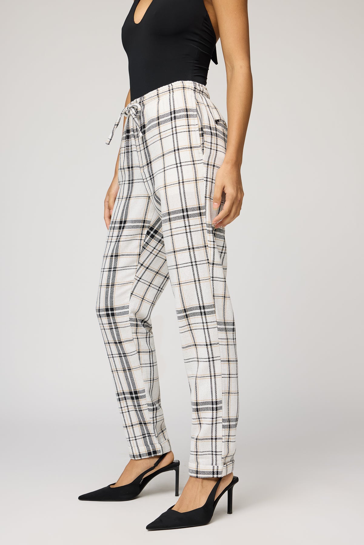 Grid Glam White and Black Checkered Pants