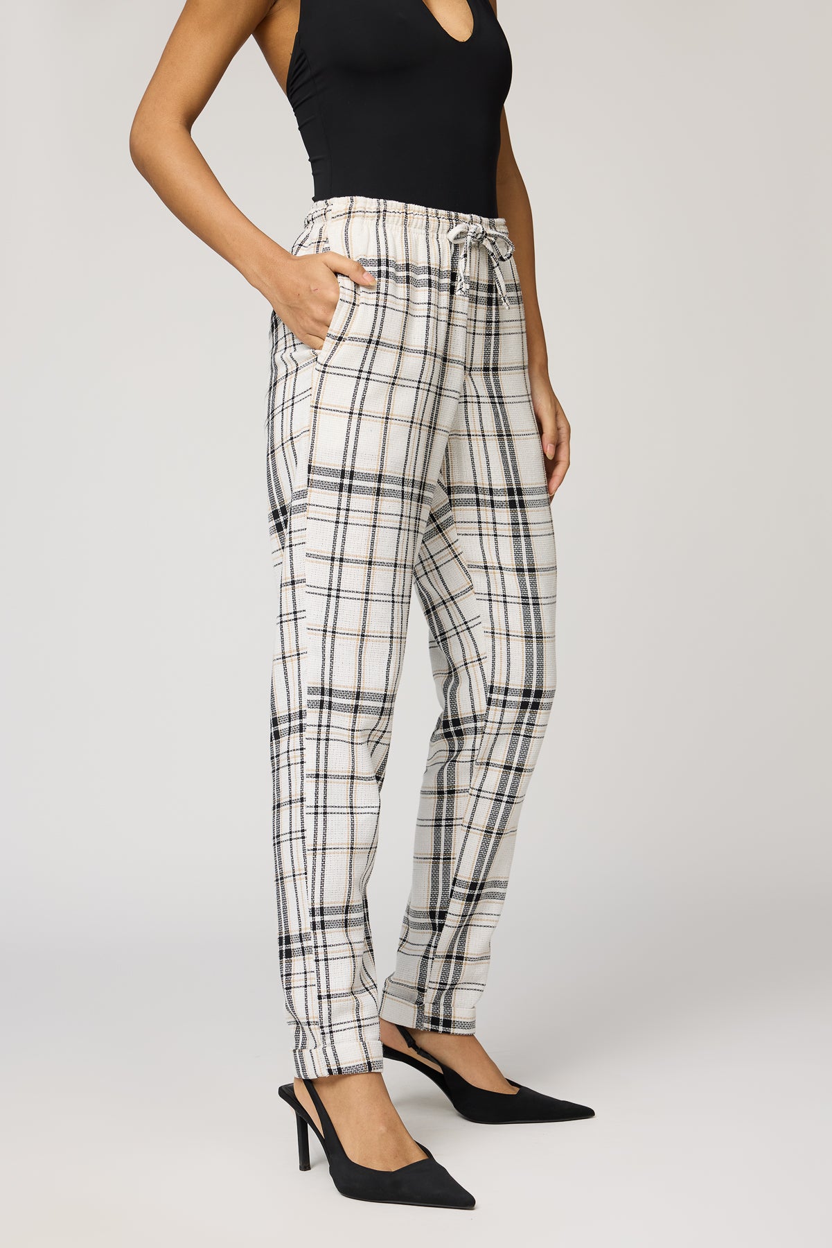 Grid Glam White and Black Checkered Pants