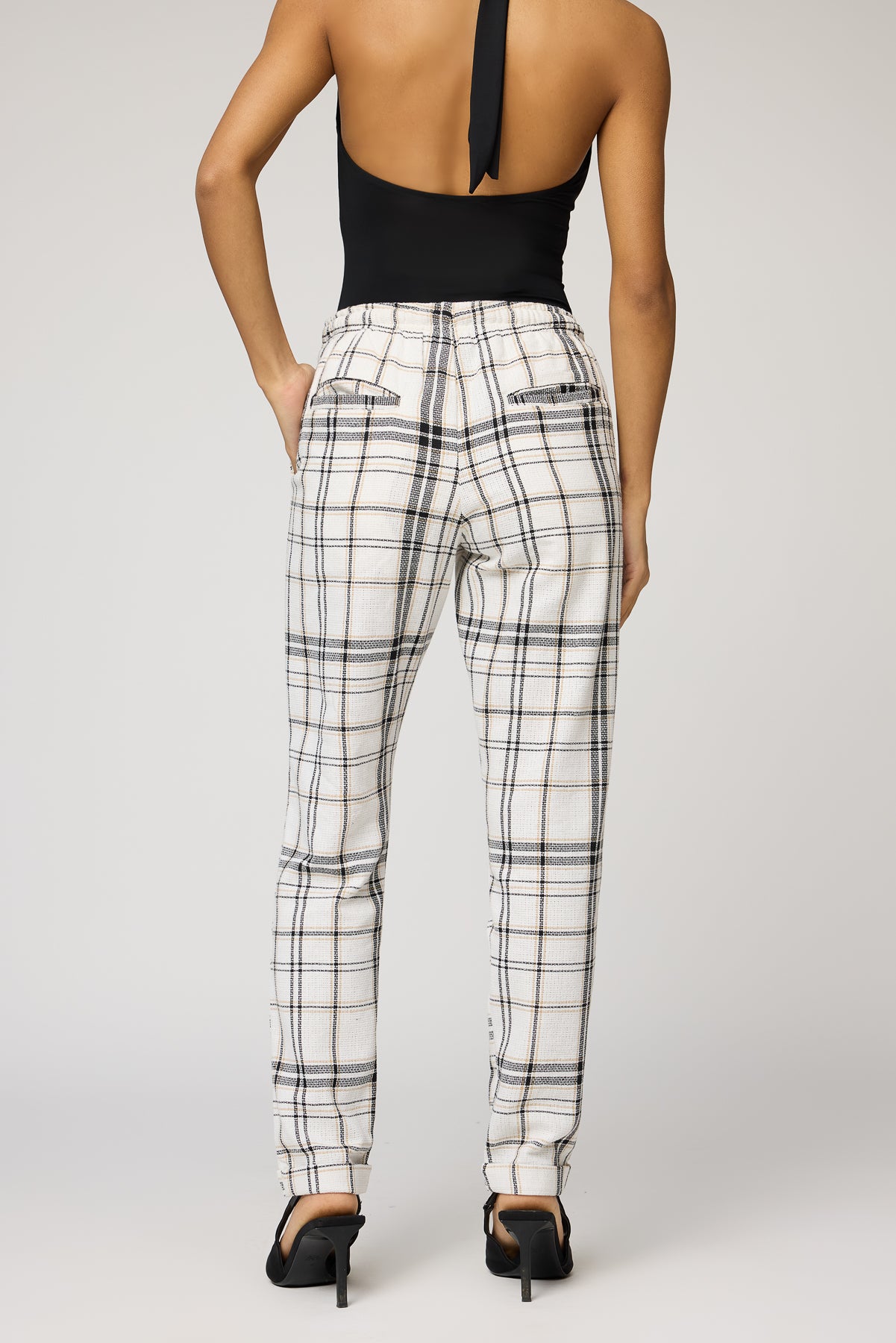 Grid Glam White and Black Checkered Pants