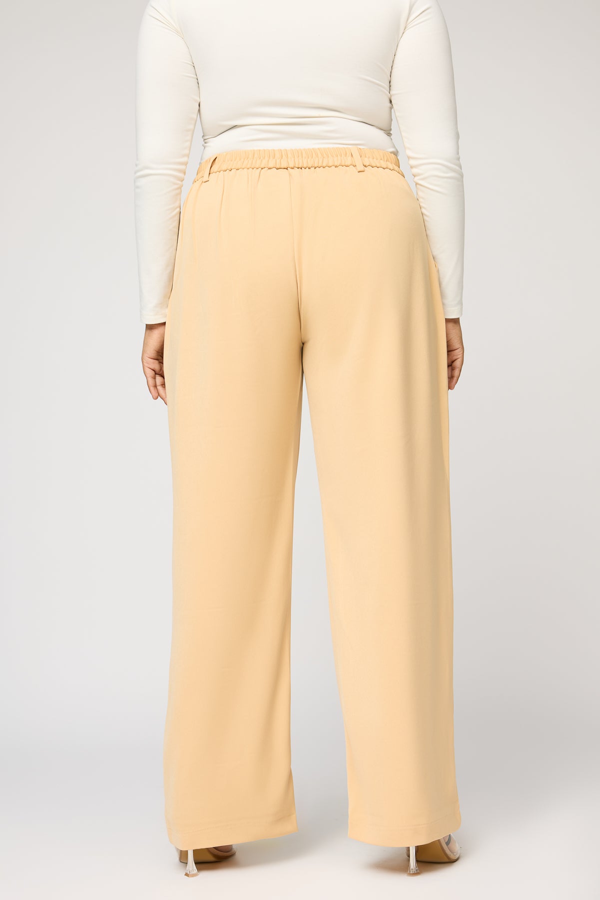 Nude Beige Curve Pleated Straight Korean Pants