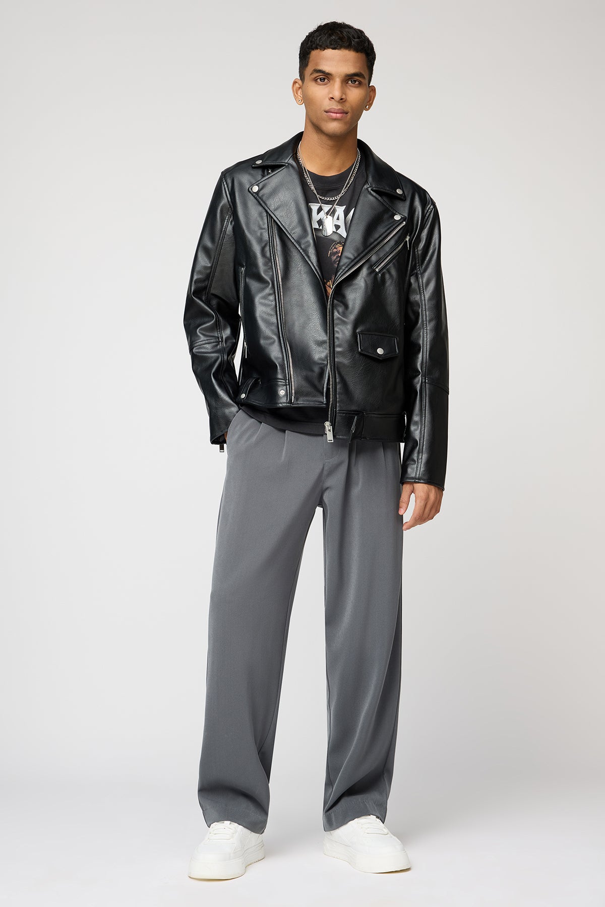 Graphite Grey Pleated Men's Straight Korean Pants