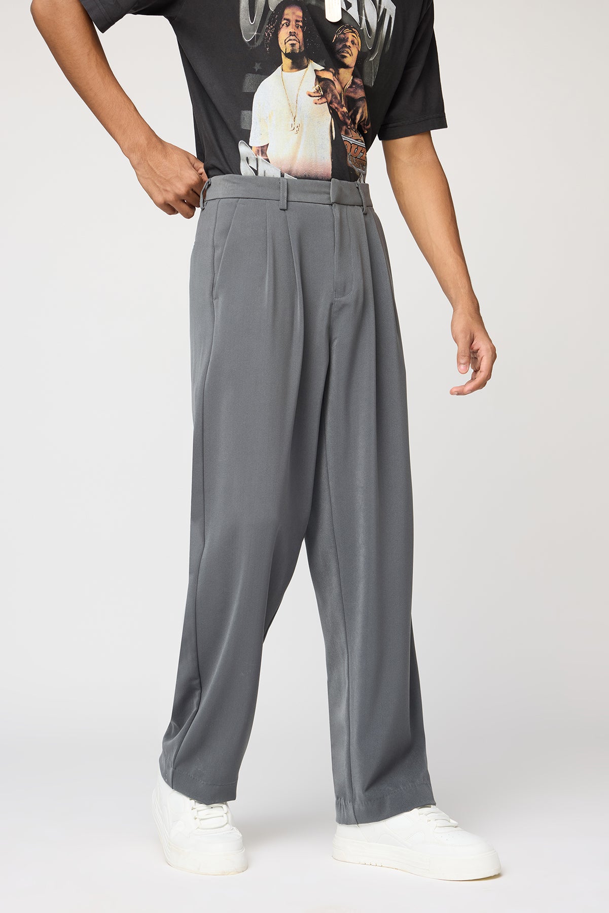 Graphite Grey Men's Pleated Korean Pants