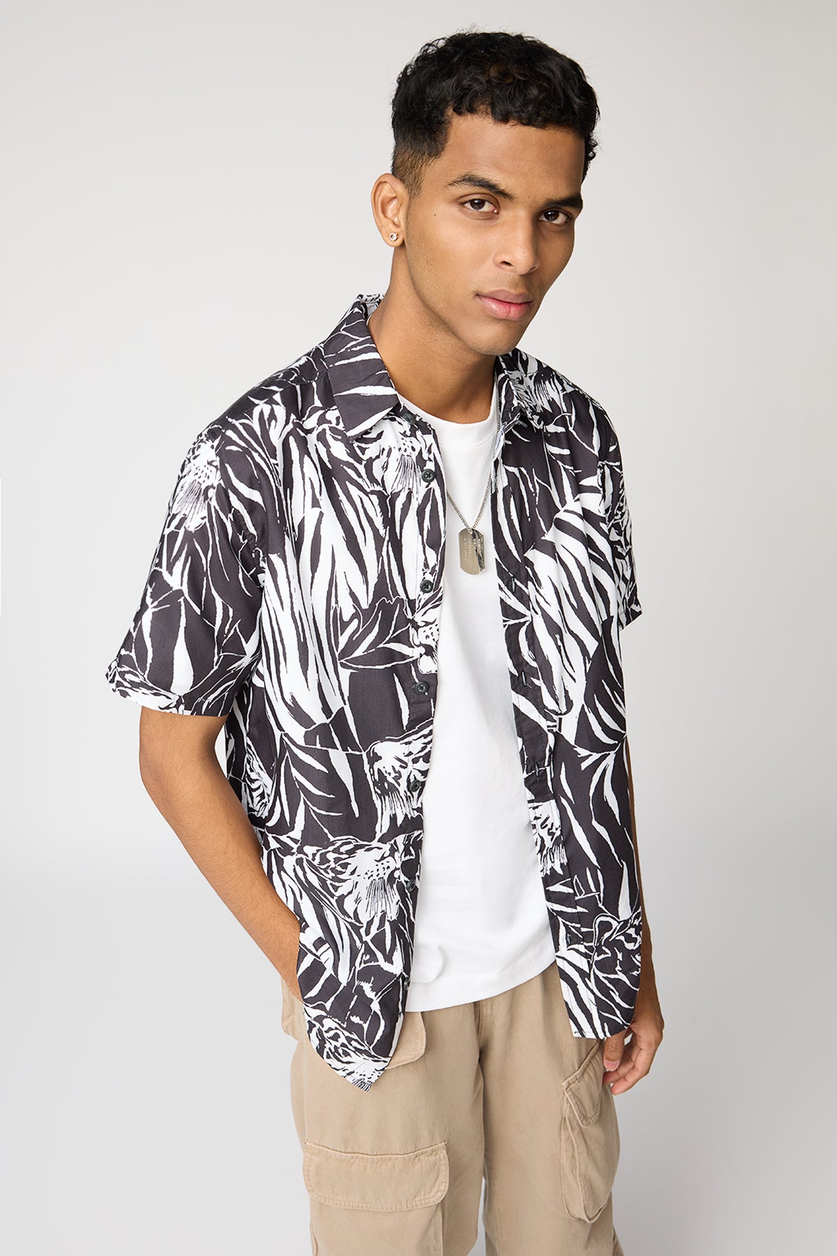 Urban Jungle Black & White Men's Resort Shirt