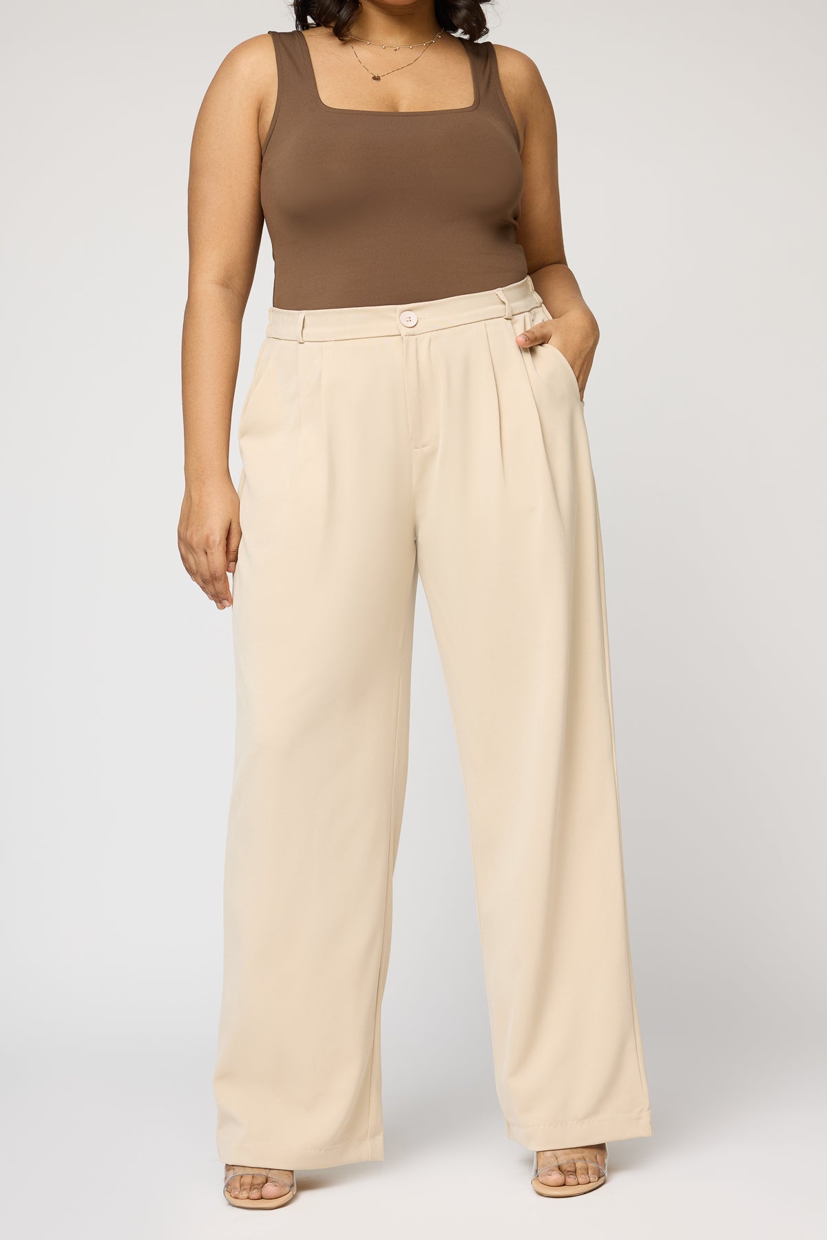 Soft Ivory Curve Pleated Straight Korean Pants