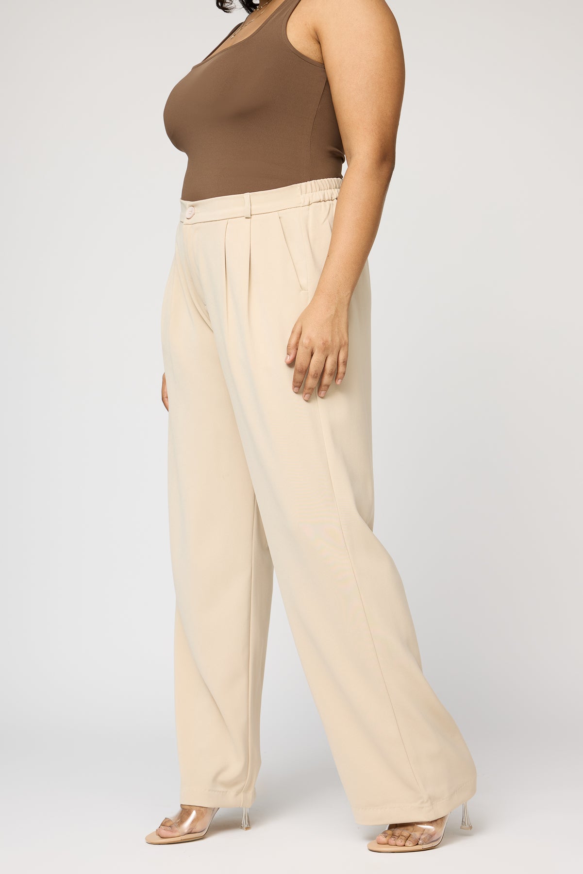 Soft Ivory Curve Pleated Straight Korean Pants