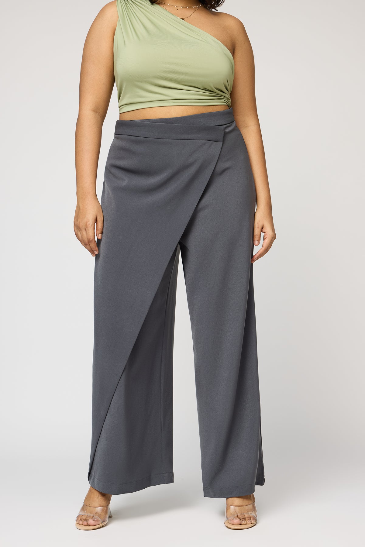 Gentle Grey Curve Pareo Korean Pants